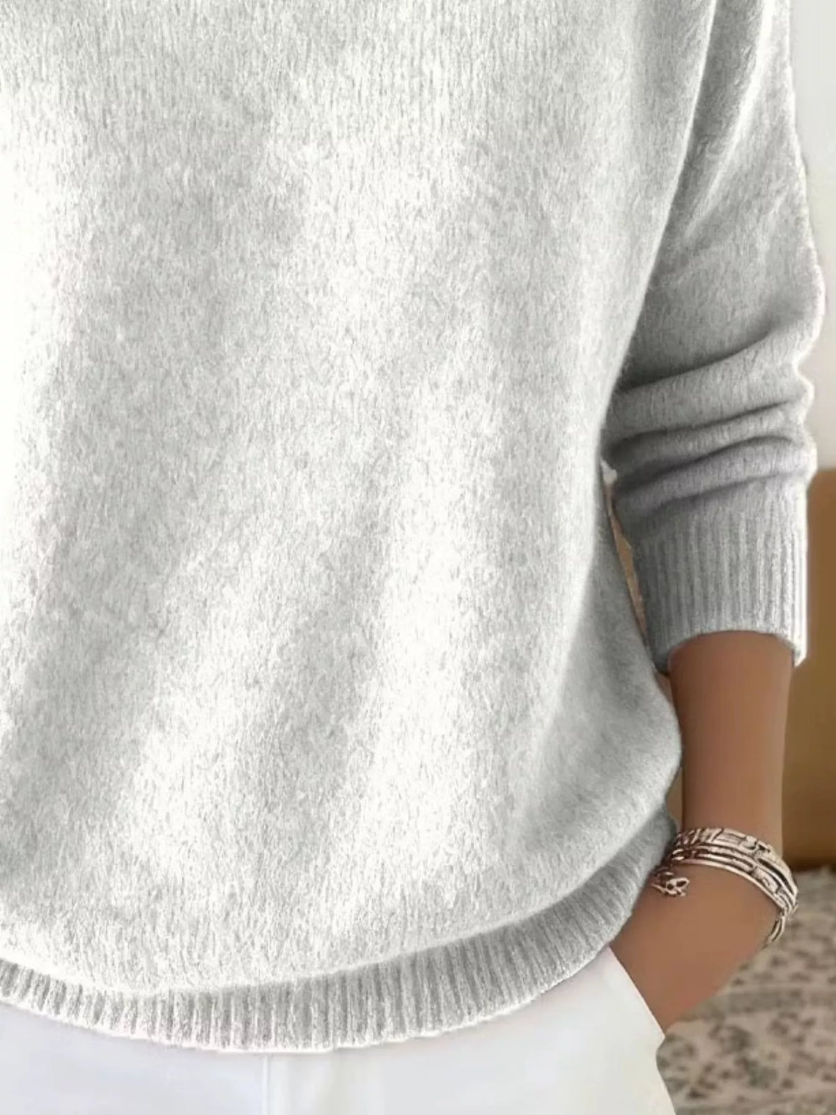 turtleneck long sleeve sweater – basic style | dropsona - neutral - front view