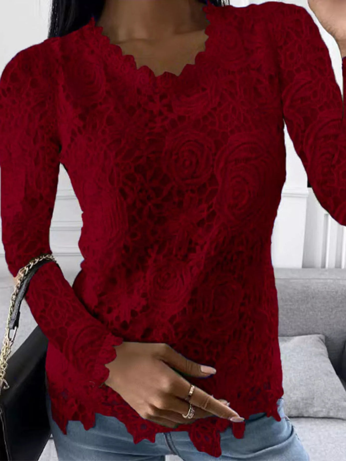 full size lace long sleeve blouse plus | dropsona - neutral - size reference