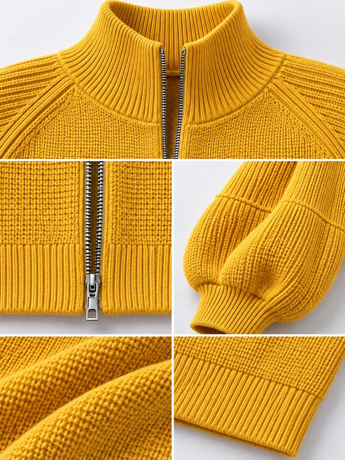 full size elegant ribbed knit zip-up cardigan with | dropsona - neutral - size reference