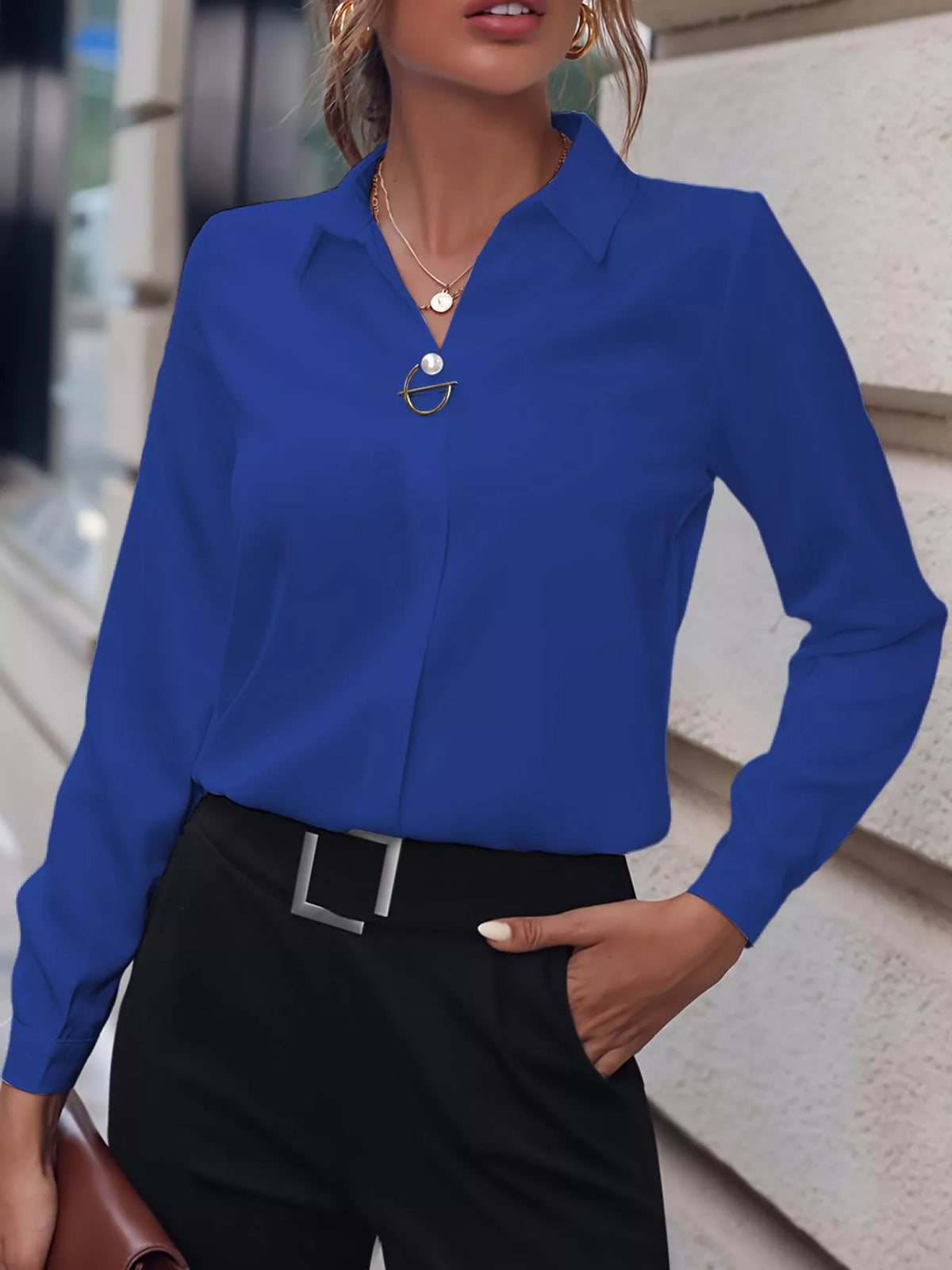 long sleeve satin blouse | dropsona - neutral - material texture