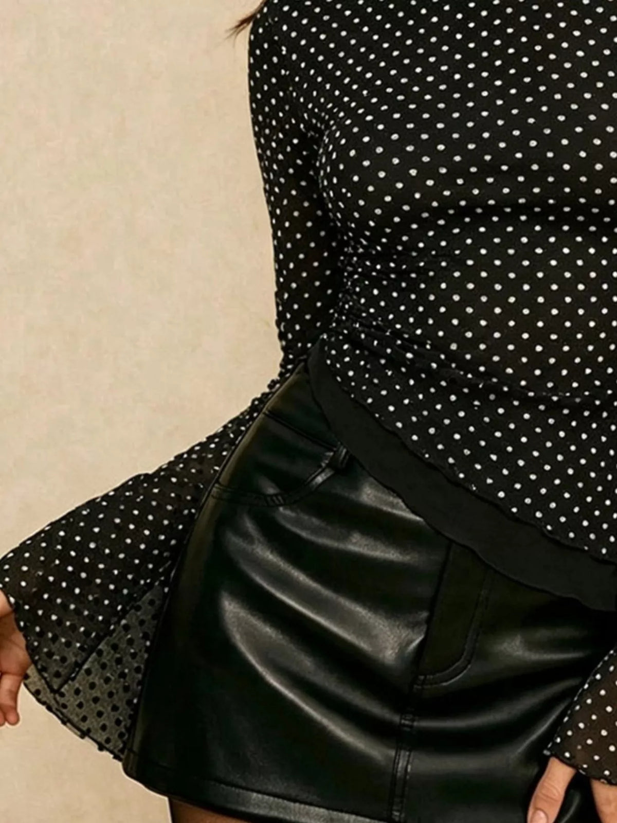 polka dot flare sleeve blouse – sheer | dropsona - neutral - size reference
