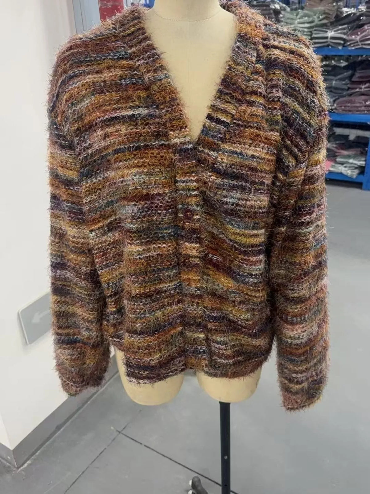 fuzzy knit v-neck button-down cardigan – buttoned | dropsona - neutral - material texture