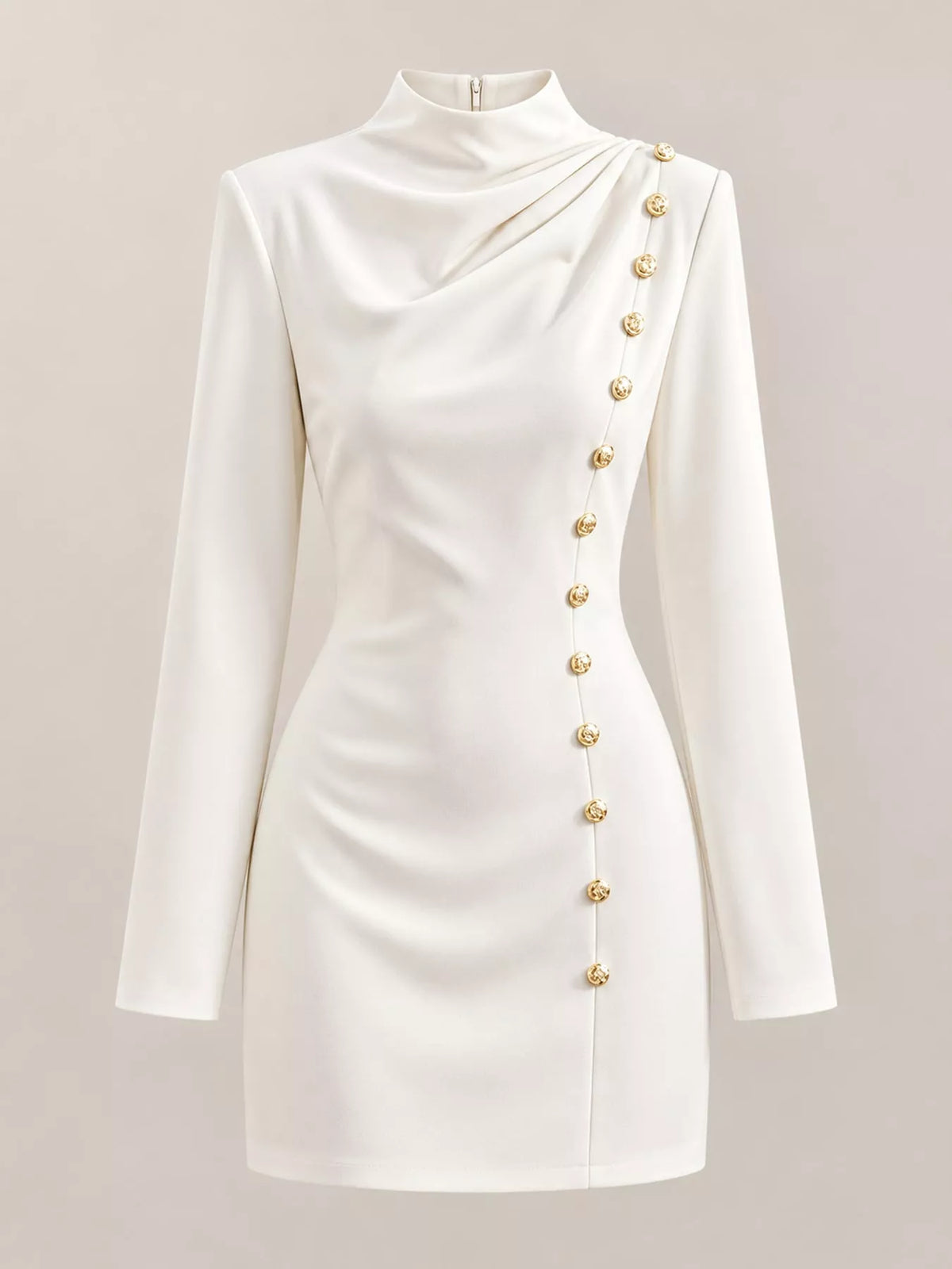 full size decorative button mock neck mini dress plus | dropsona - neutral - material texture