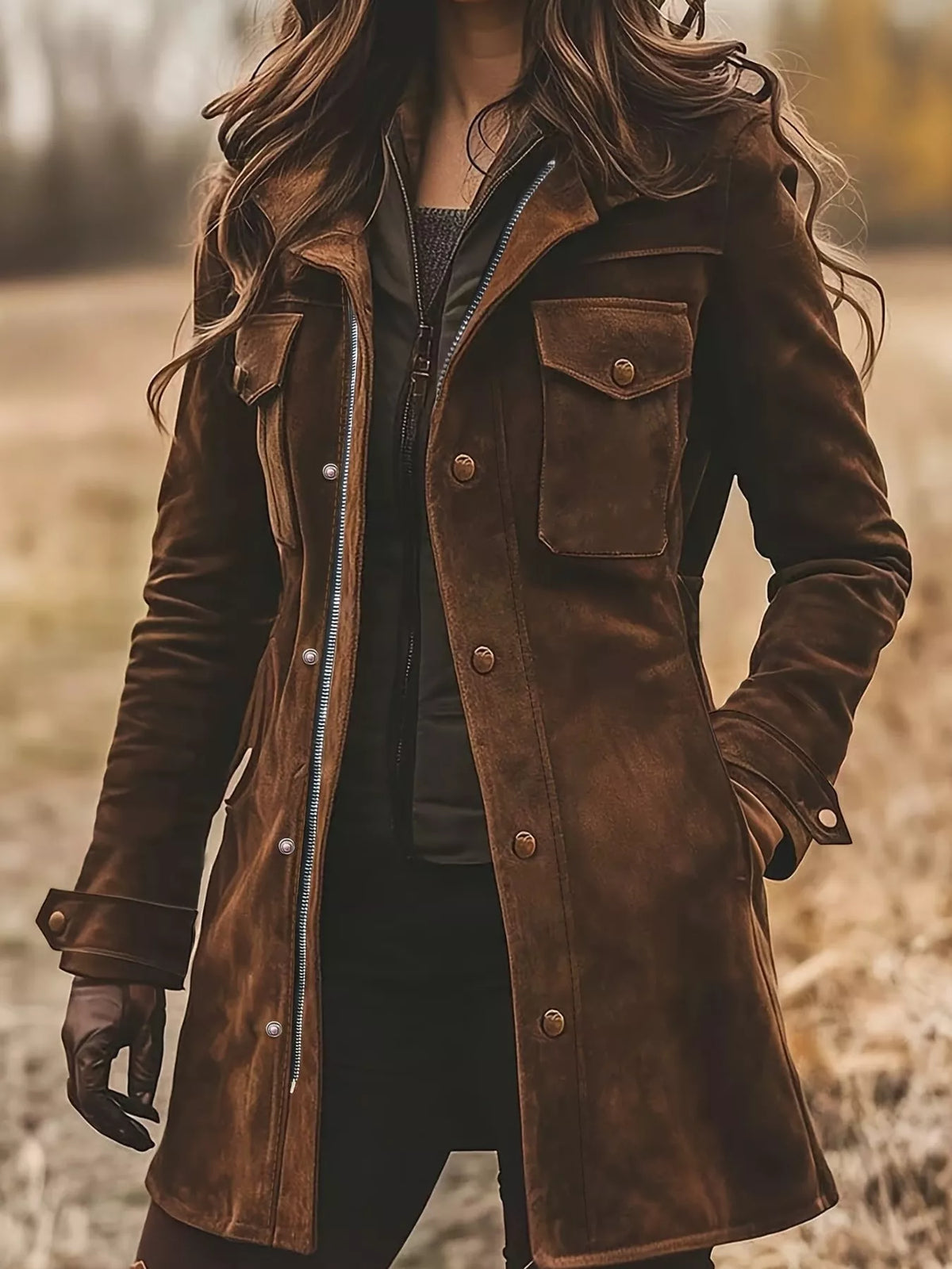 full size pockets front long sleeve jacket plus | dropsona - neutral - close-up detail