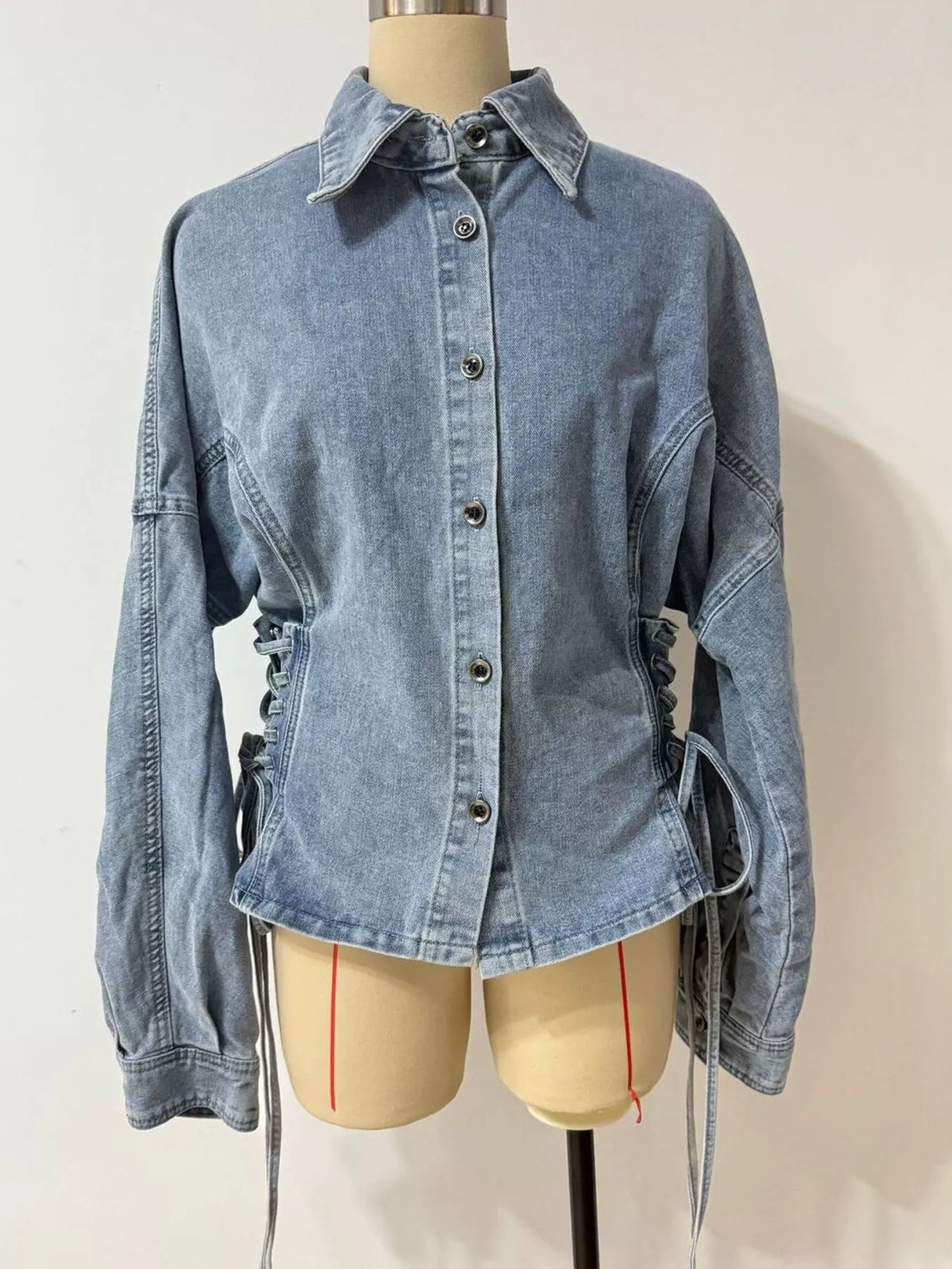 button down lace-up side denim jacket | dropsona - neutral - size reference