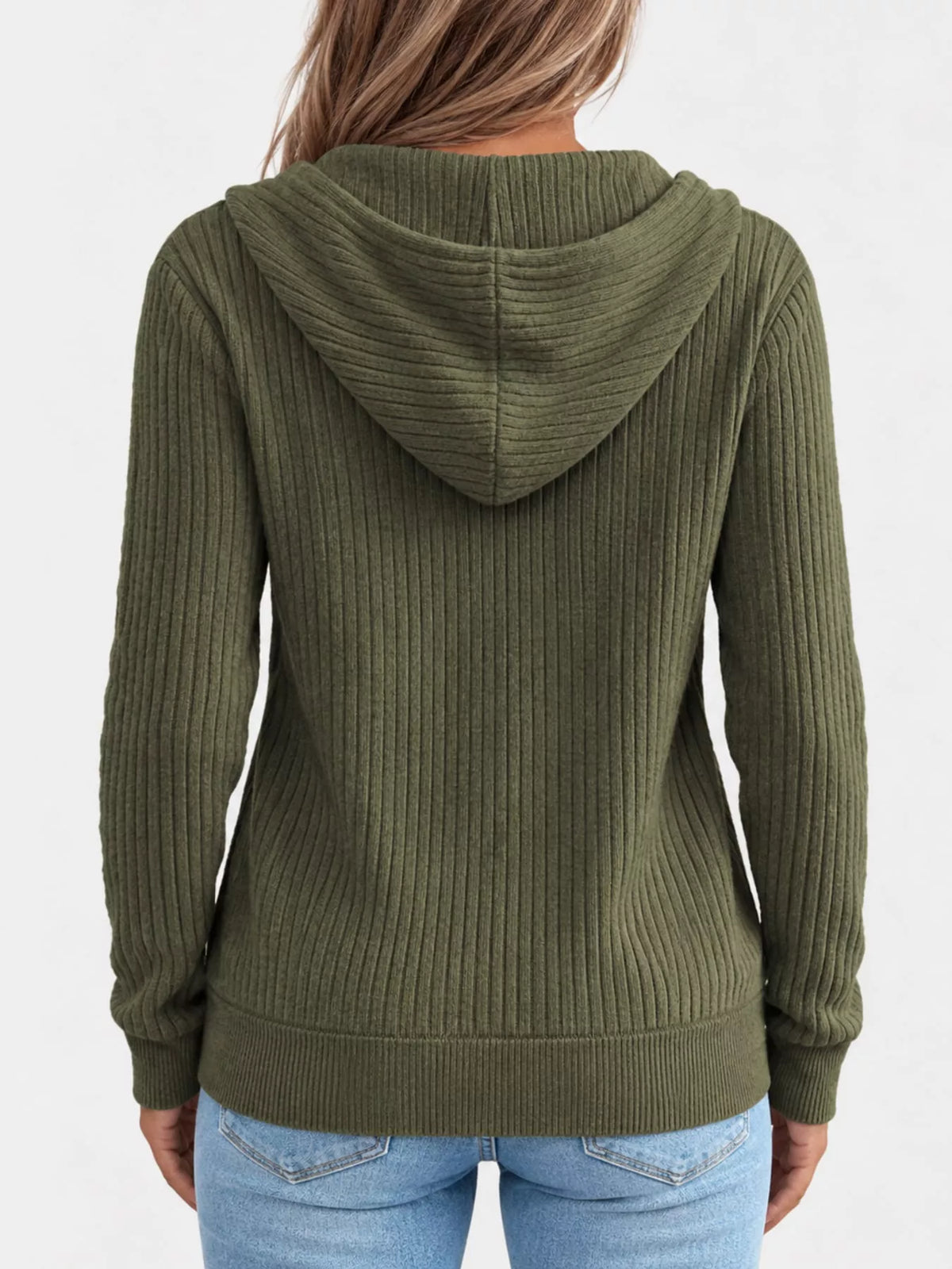 full size ribbed knit zip-up hooded cardigan plus | dropsona - neutral - size reference