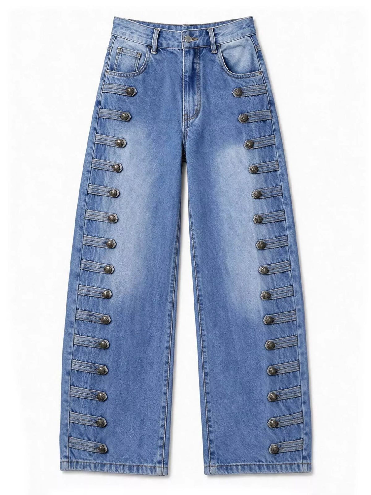 decorative button wide leg jeans – buttoned,pocketed | dropsona - neutral - front view