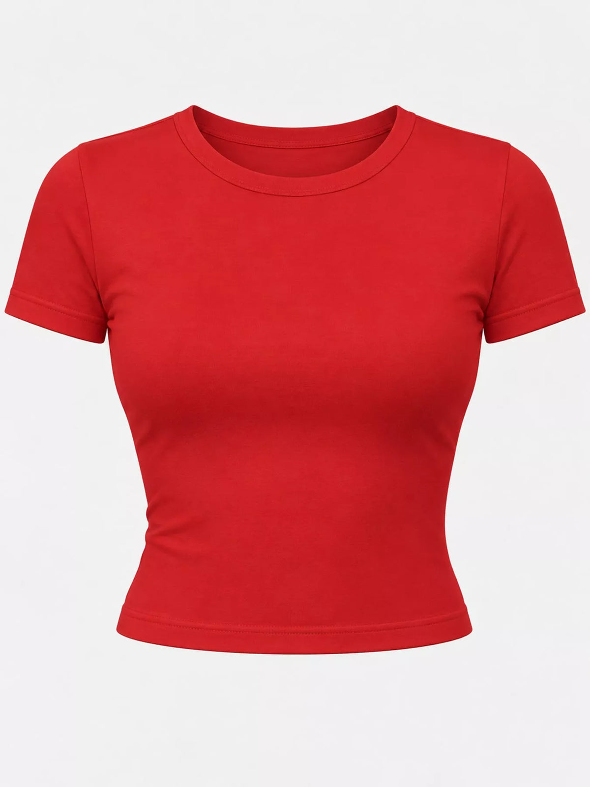 slim fit basic crew neck short sleeve crop t-shirt | dropsona - neutral - front view