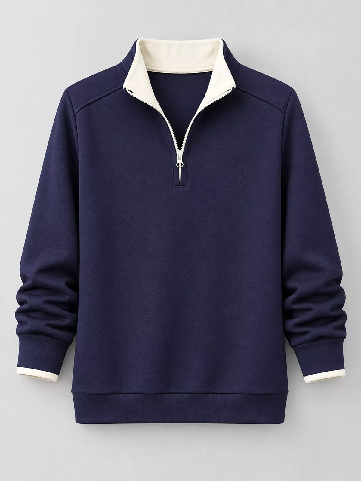 plus size quarter-zip sweatshirt with contrast collar | dropsona - neutral - front view
