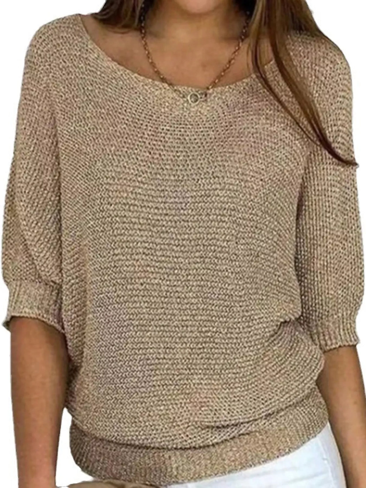 full size boat neck 3/4 sleeve sweater plus | dropsona - neutral - packaging