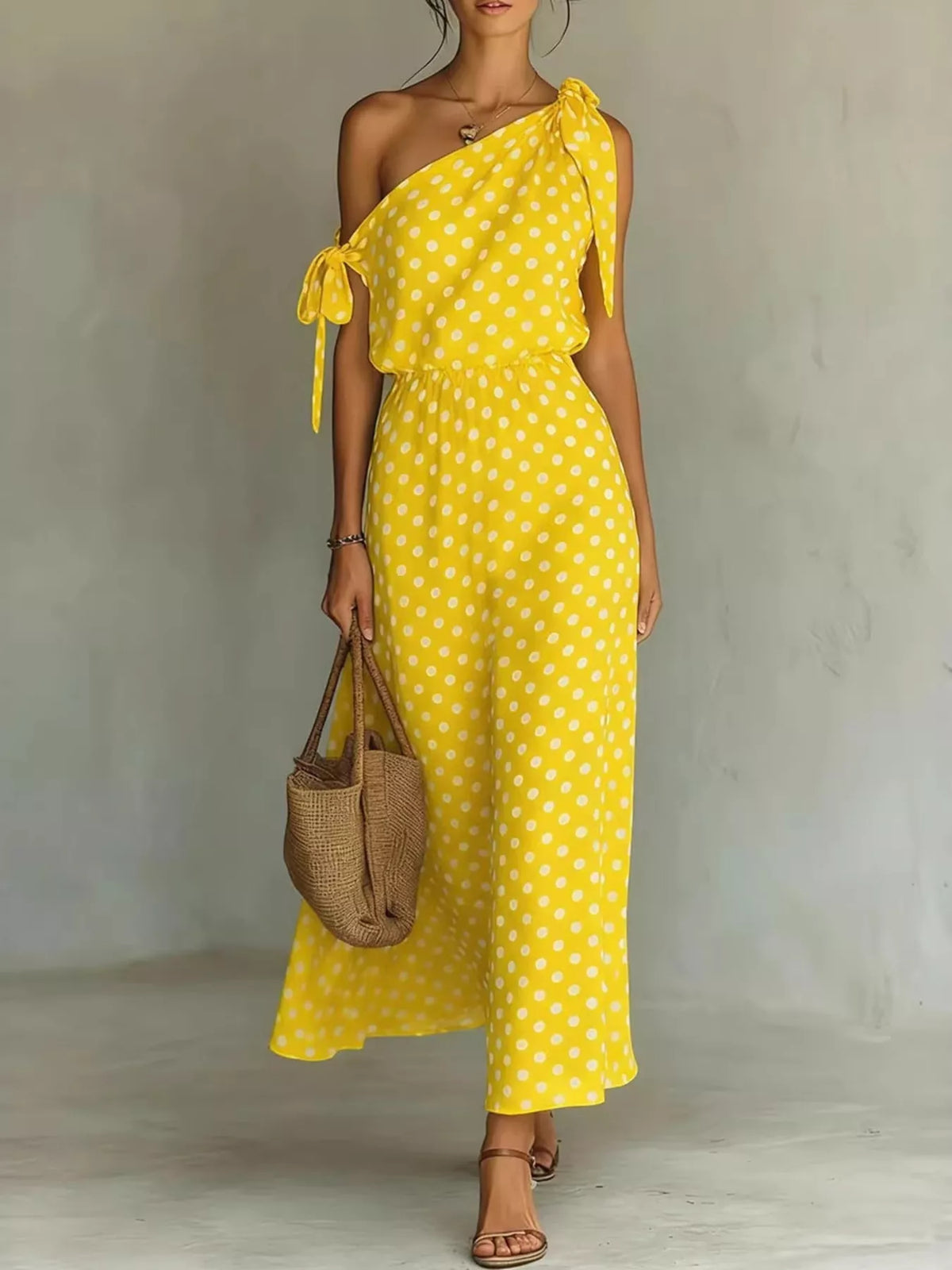 full size polka dot one-shoulder maxi dress plus | dropsona - neutral - packaging