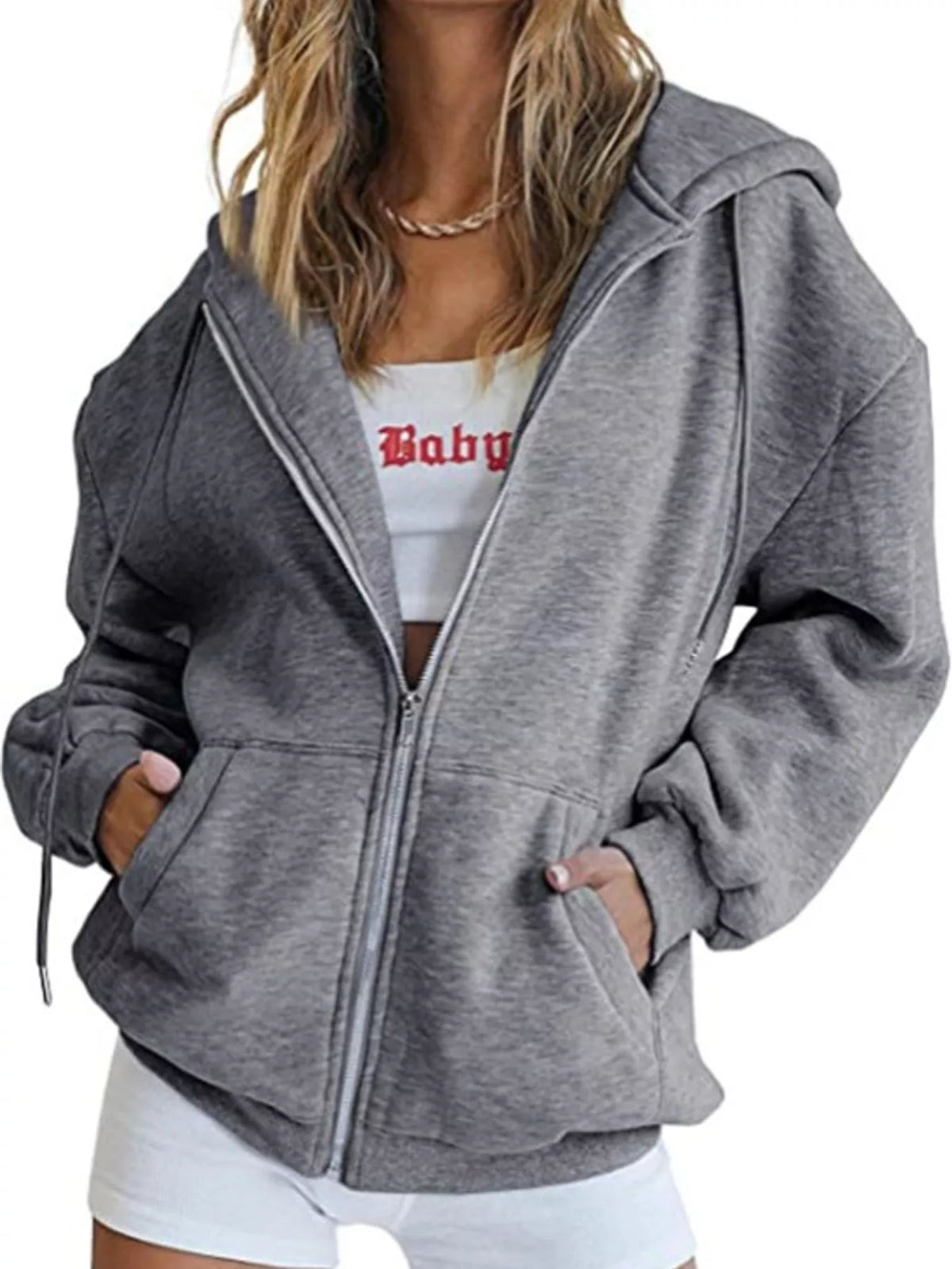 full size oversized zip-up hoodie plus | dropsona - neutral - usage example