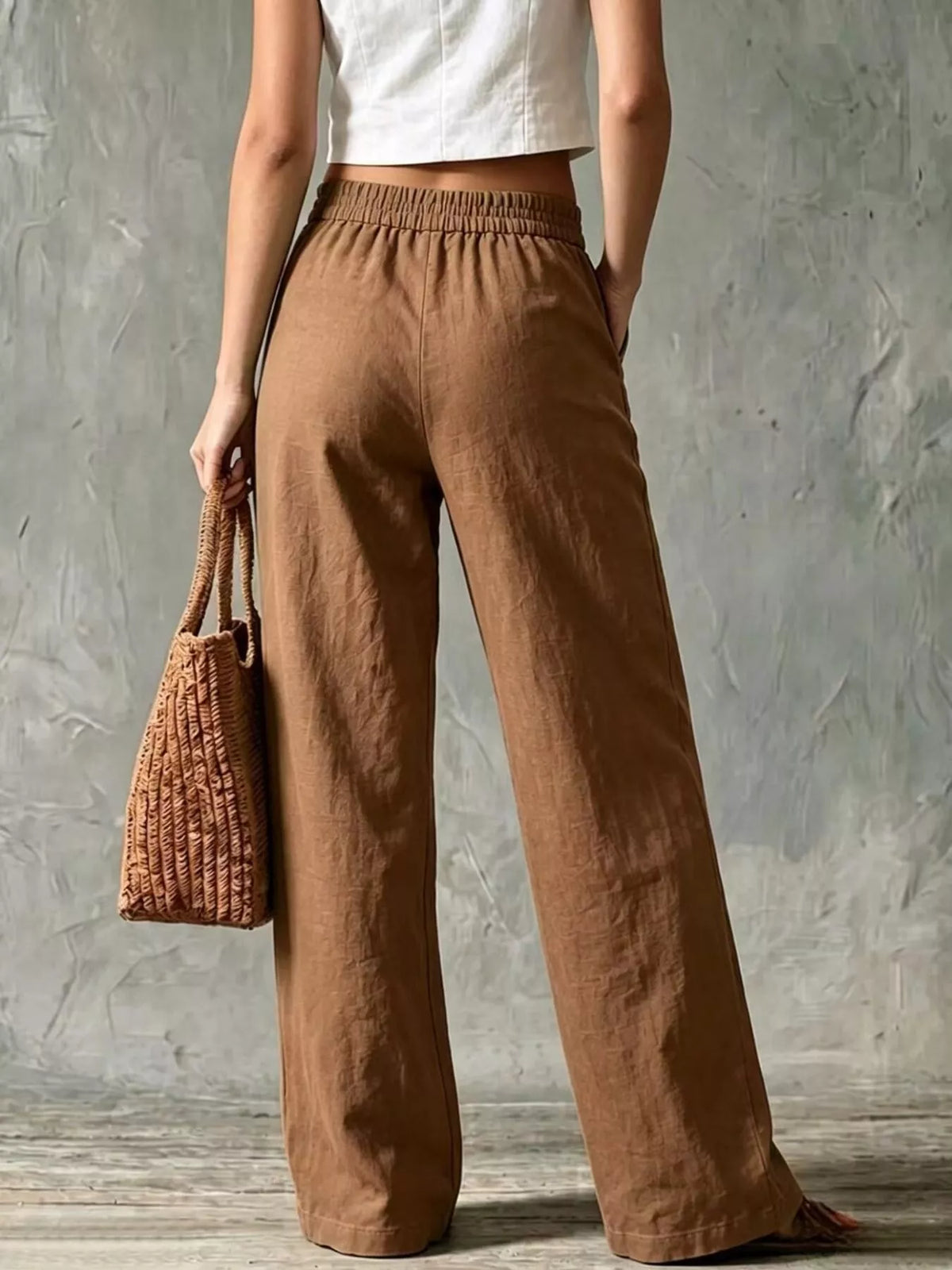 full size high-waisted wide-leg cargo pants plus | dropsona - neutral - usage example
