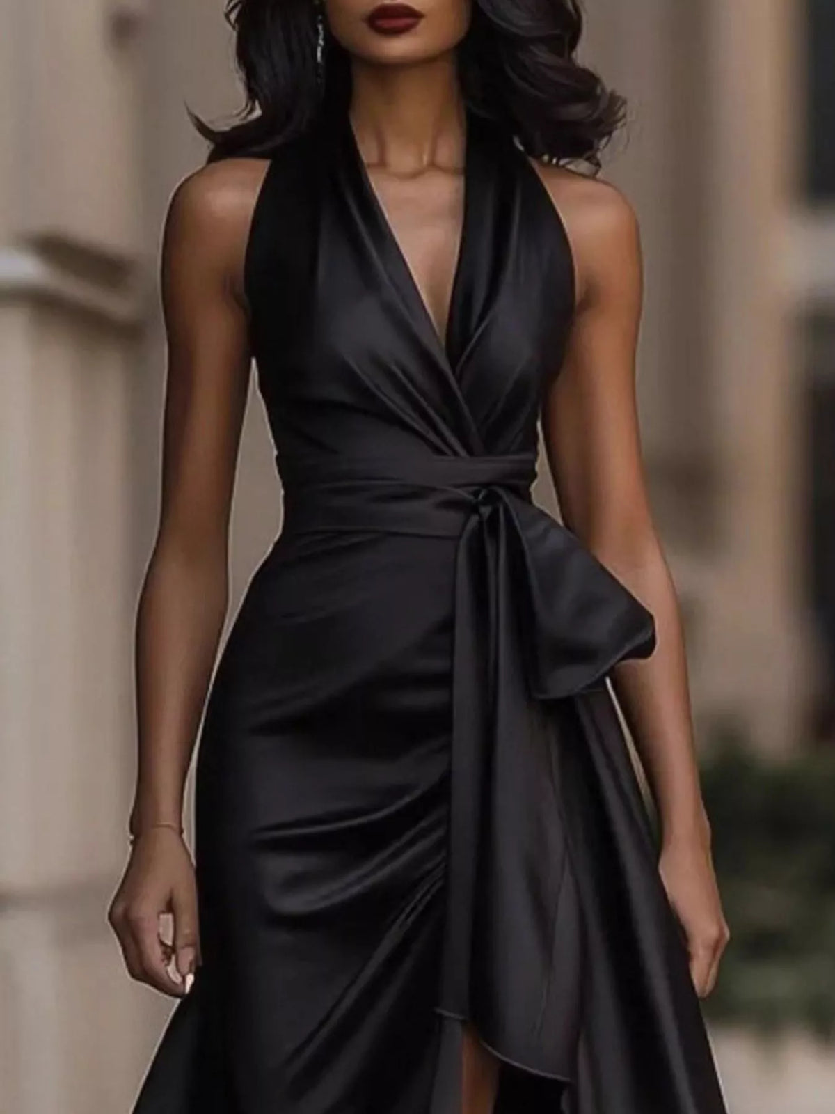 full size high-low ruffled satin maxi dress plus | dropsona - neutral - packaging