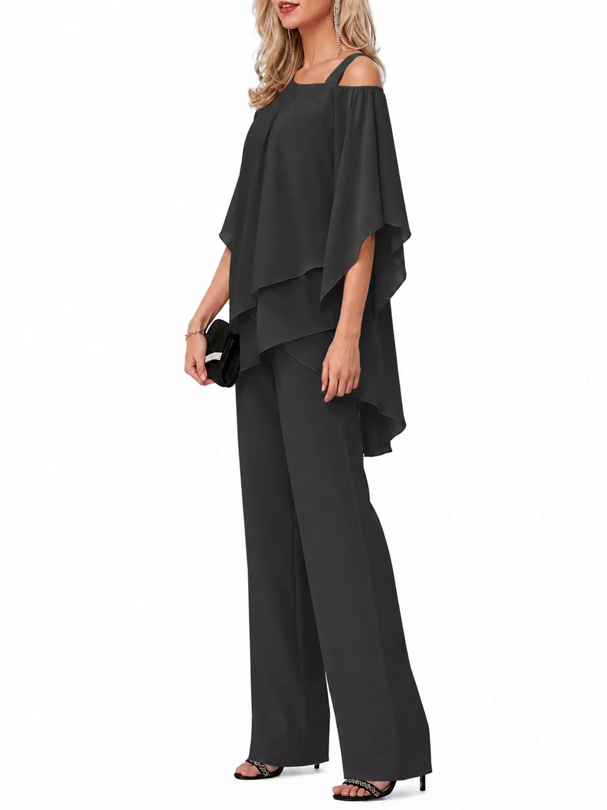 full size cold-shoulder layered top and wide-leg | dropsona - neutral - material texture