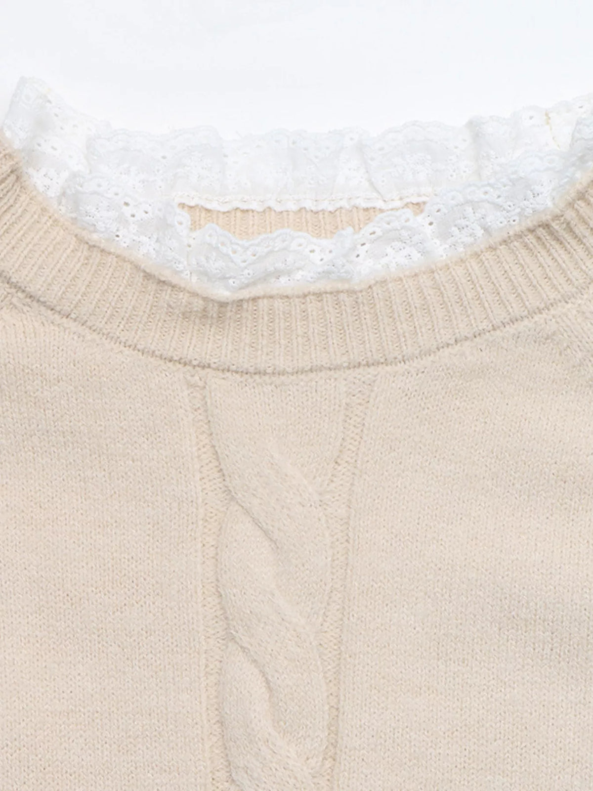 cable knit raglan sleeve sweater dress – basic style | dropsona - neutral - close-up detail