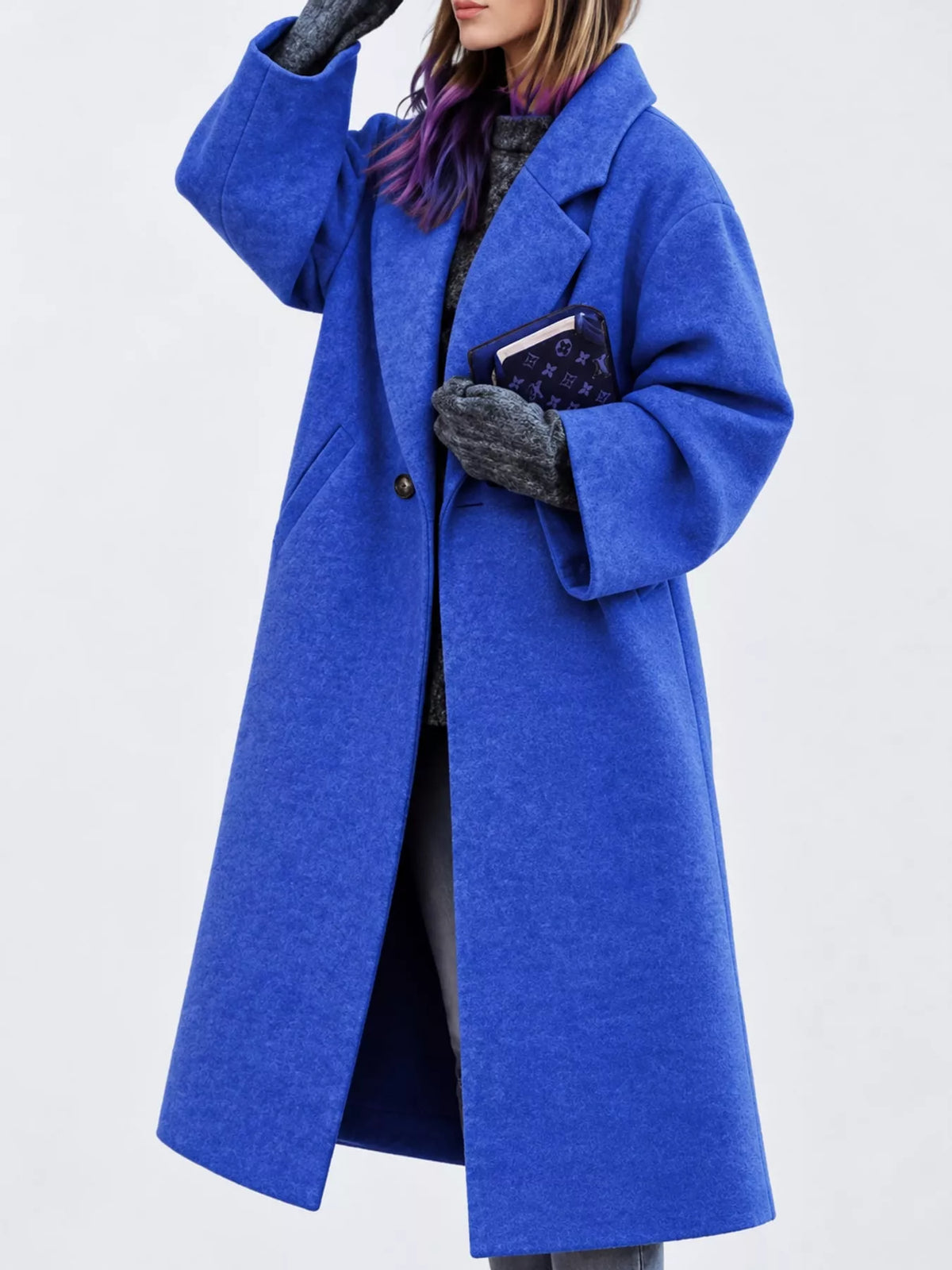 full size lapel collar one button coat plus | dropsona - neutral - front view