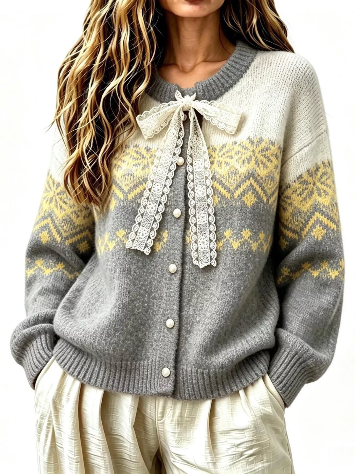 full size lace tie button up cardigan plus | dropsona - neutral - size reference