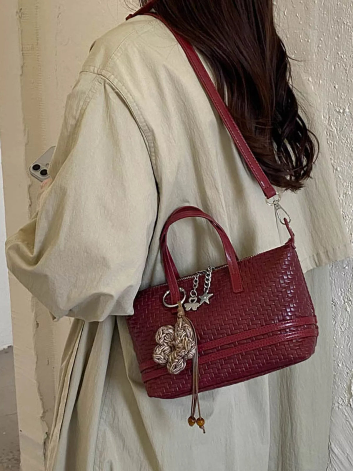 woven texture crossbody bag – stylish sling | dropsona - neutral - front view