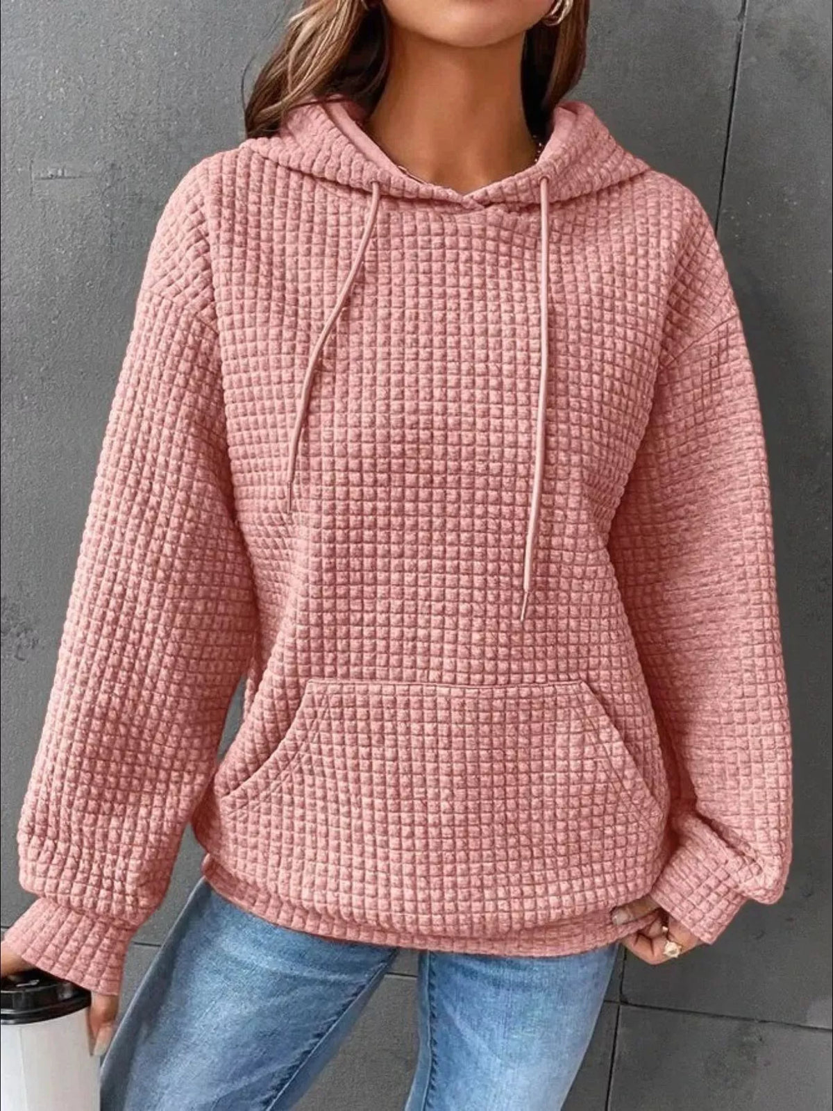 full size textured kangaroo pocket hoodie plus size - front view