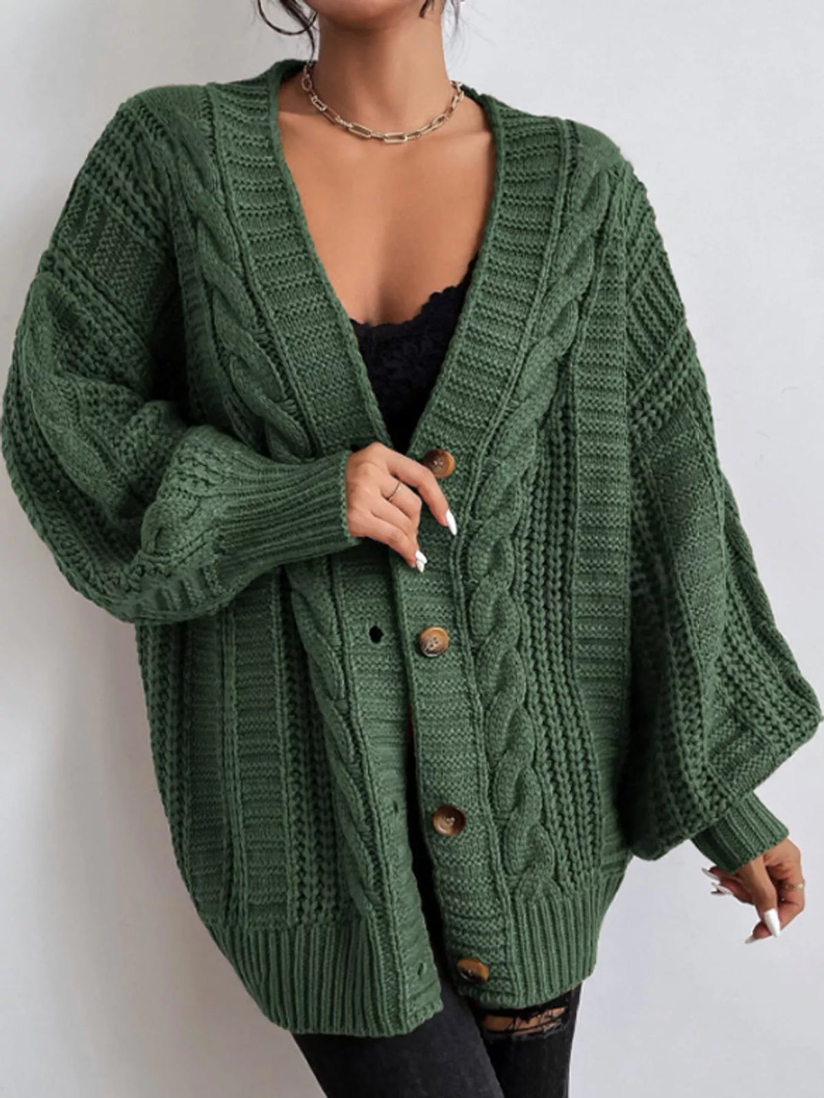 cable knit button-down cardigan | dropsona - neutral - packaging
