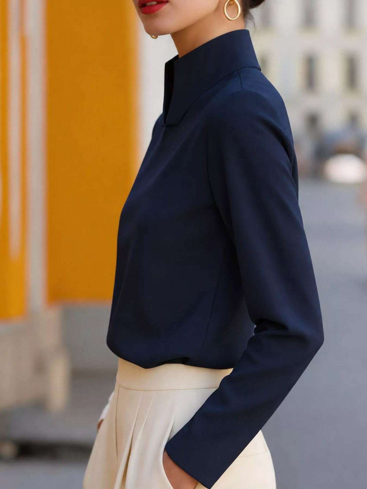 stand-collar long sleeve blouse – basic style fit | dropsona - neutral - size reference