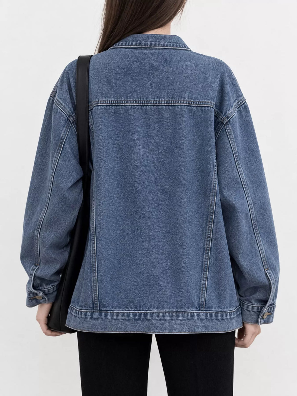 oversized wash denim jacket with utility pockets | dropsona - neutral - front view