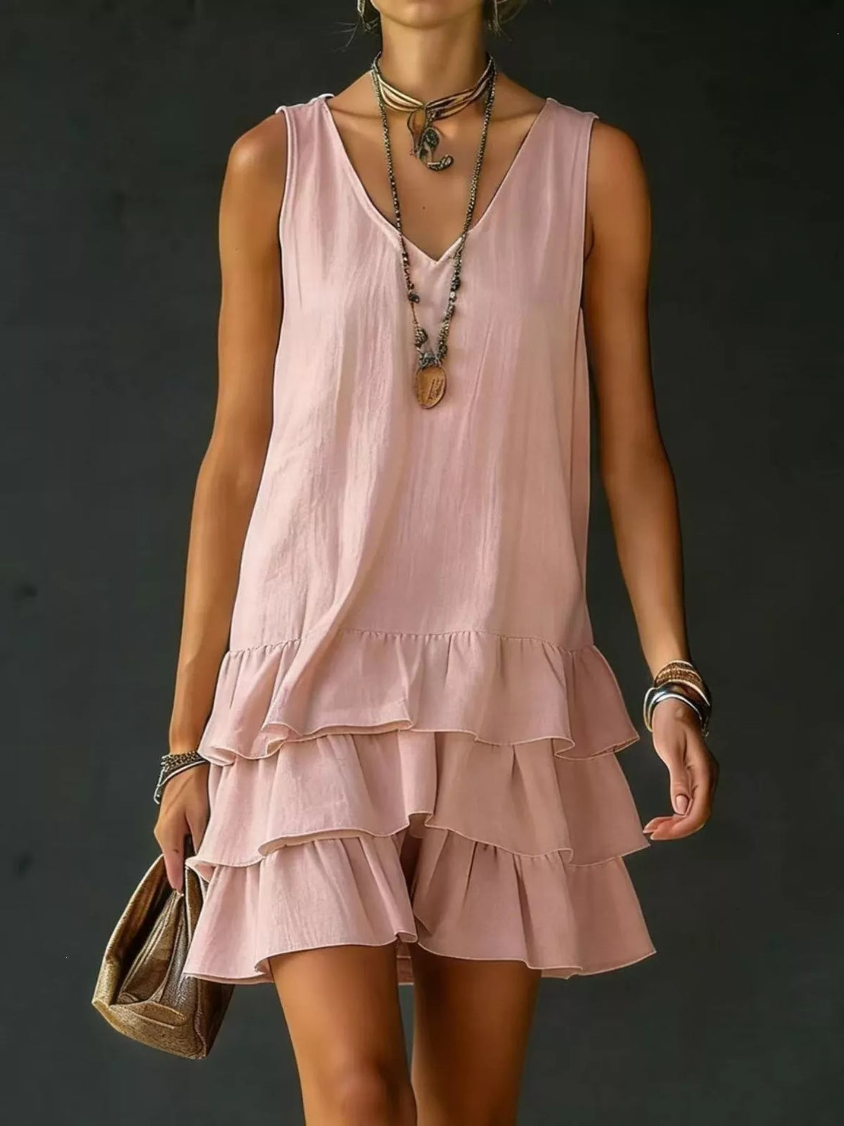 full size ruffled hem v-neck sleeveless dress plus size - size reference
