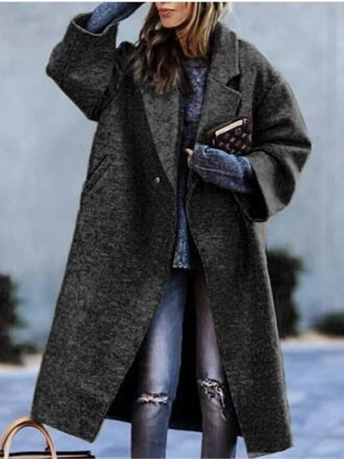 full size lapel collar one button coat plus | dropsona - neutral - packaging