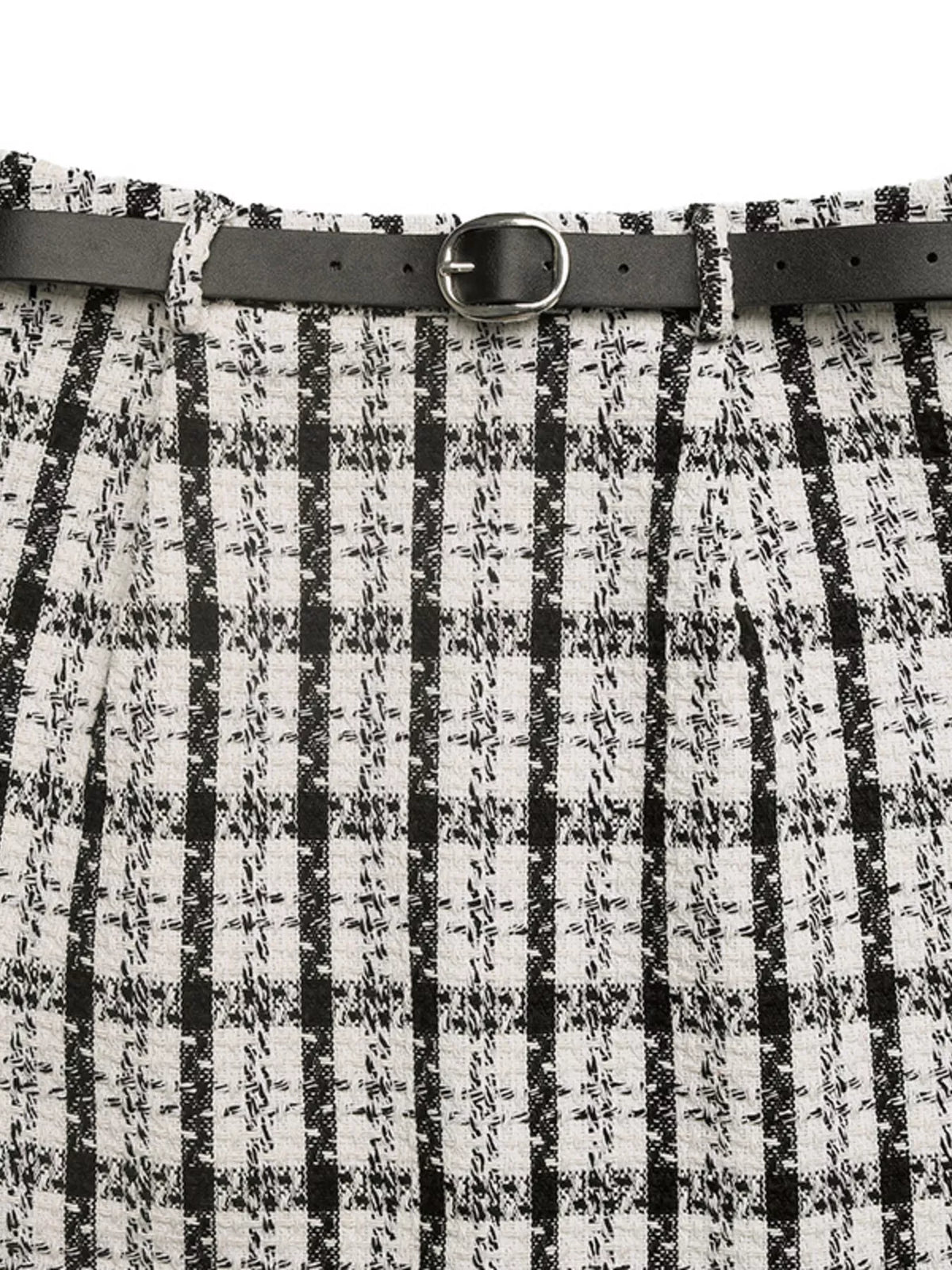 high-waisted tweed plaid midi skirt | dropsona - neutral - front view