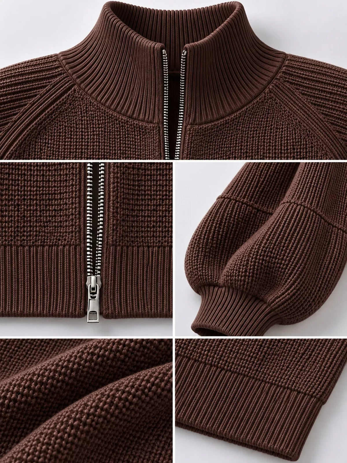full size elegant ribbed knit zip-up cardigan with | dropsona - neutral - front view