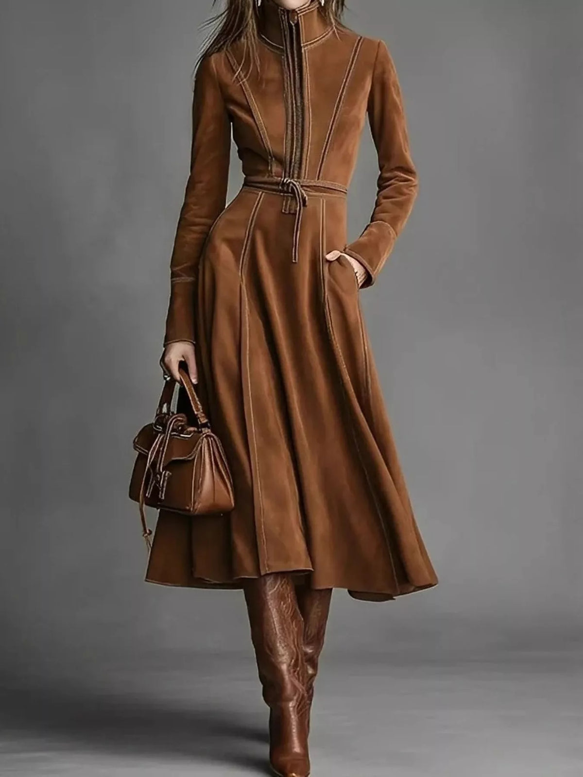 full size zipper front midi dress plus | dropsona - neutral - everyday use