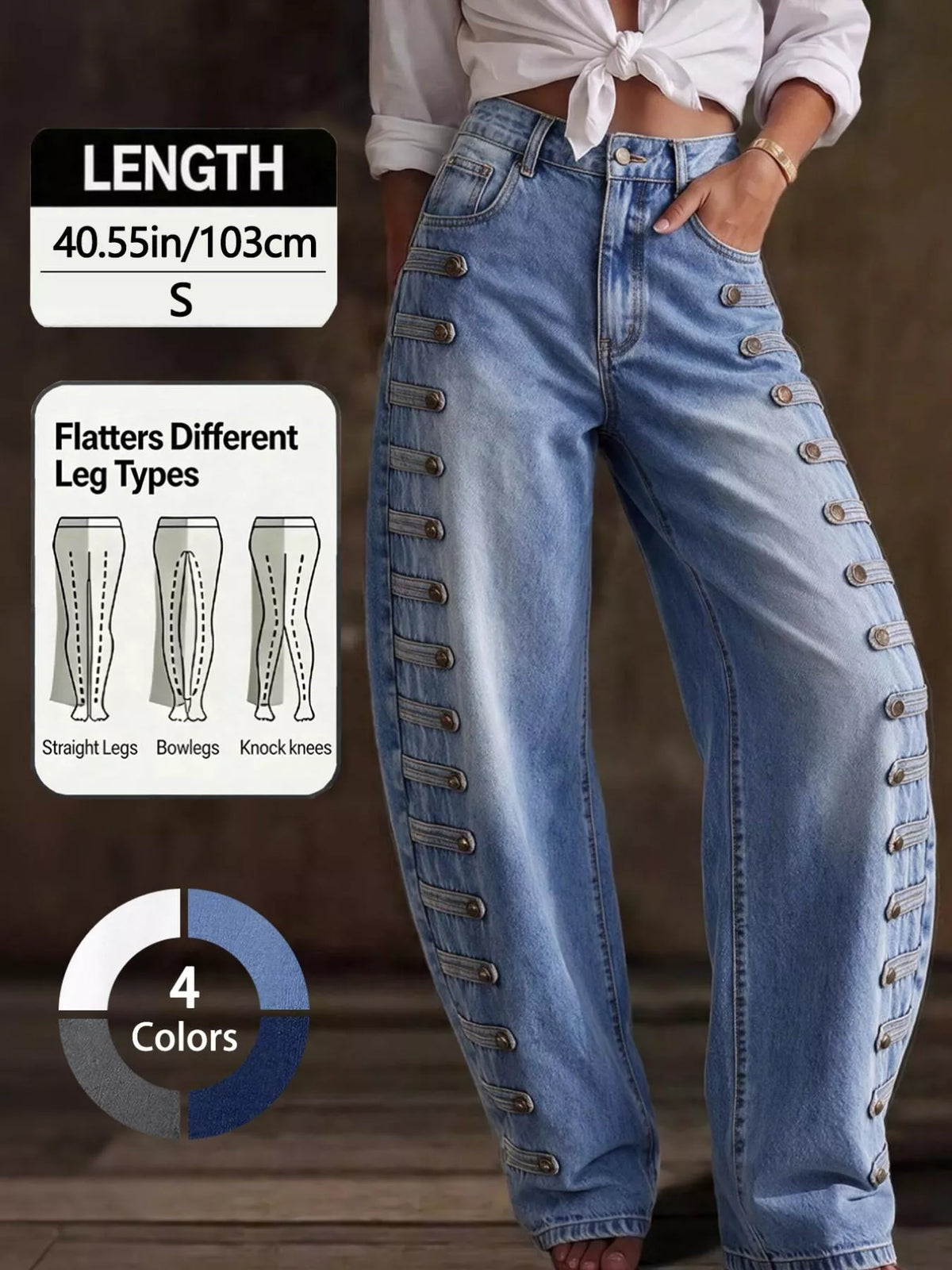 decorative button wide leg jeans – buttoned,pocketed | dropsona - neutral - packaging