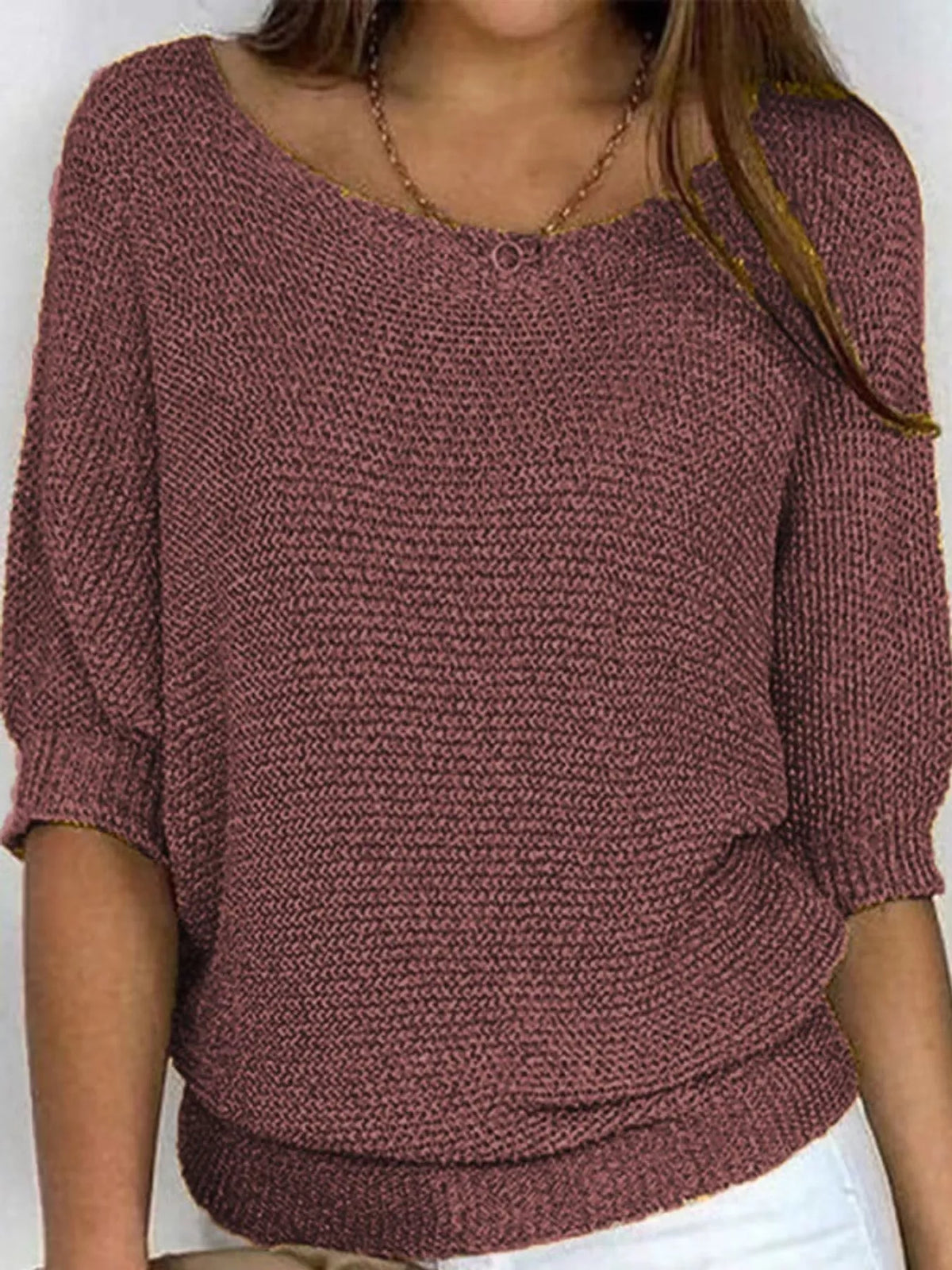 full size boat neck 3/4 sleeve sweater plus | dropsona - neutral - usage example
