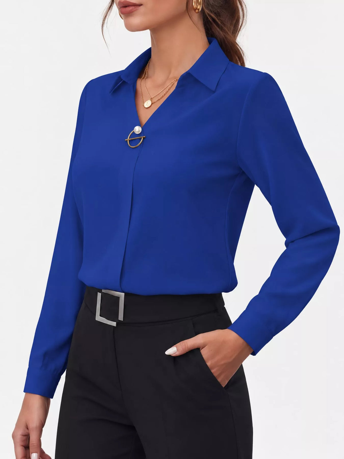 long sleeve satin blouse | dropsona - neutral - usage example