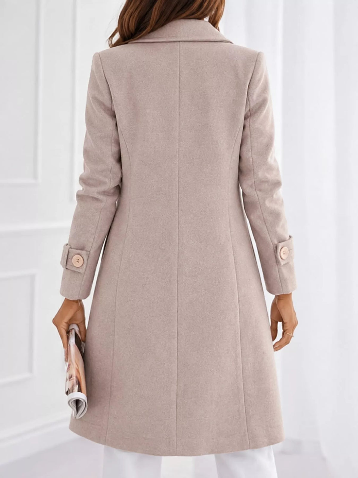 double-breasted long trench outerwear | dropsona - neutral - usage example