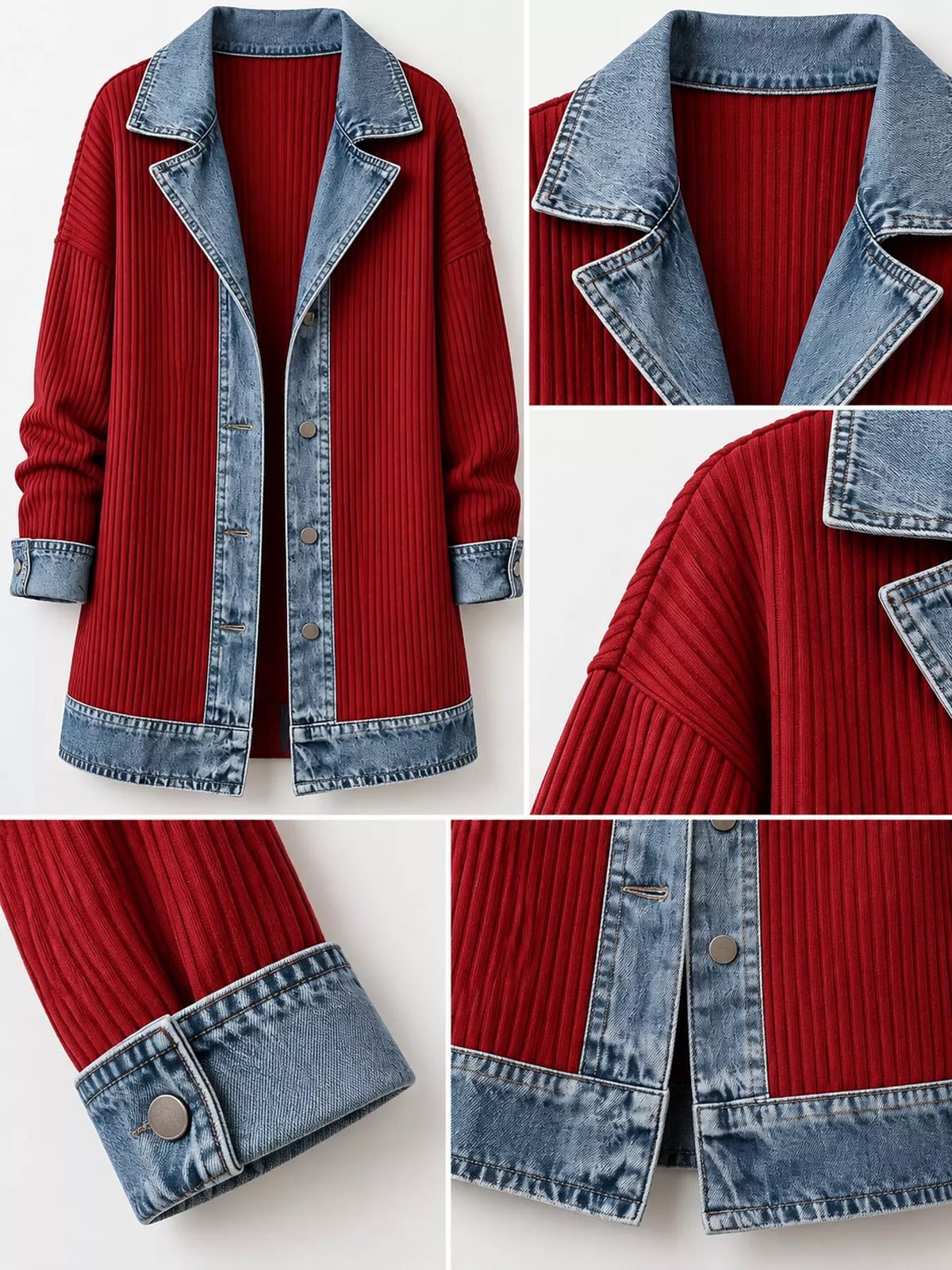 full size denim trim ribbed knit cardigan plus | dropsona - neutral - material texture