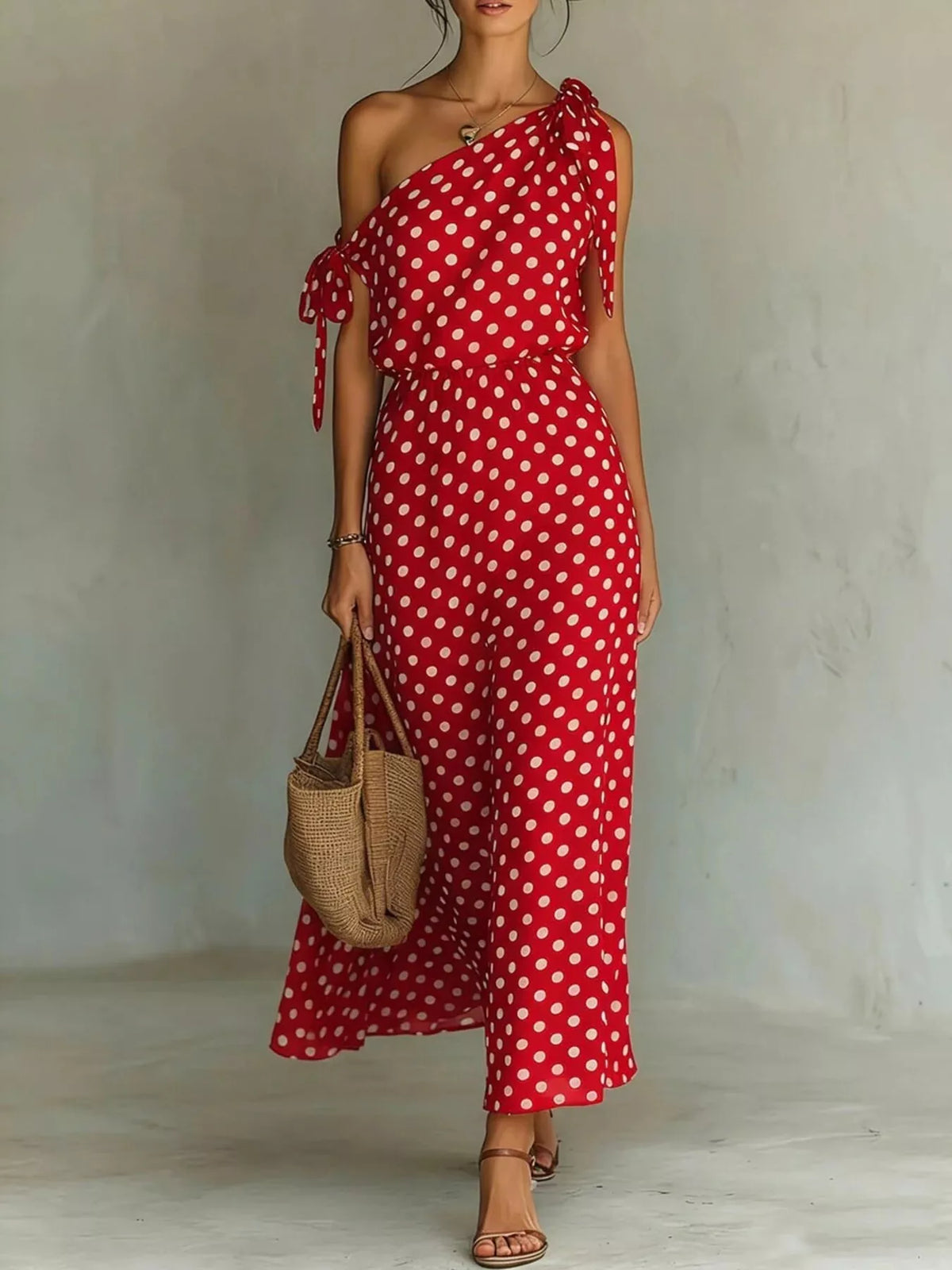 full size polka dot one-shoulder maxi dress plus | dropsona - neutral - size reference