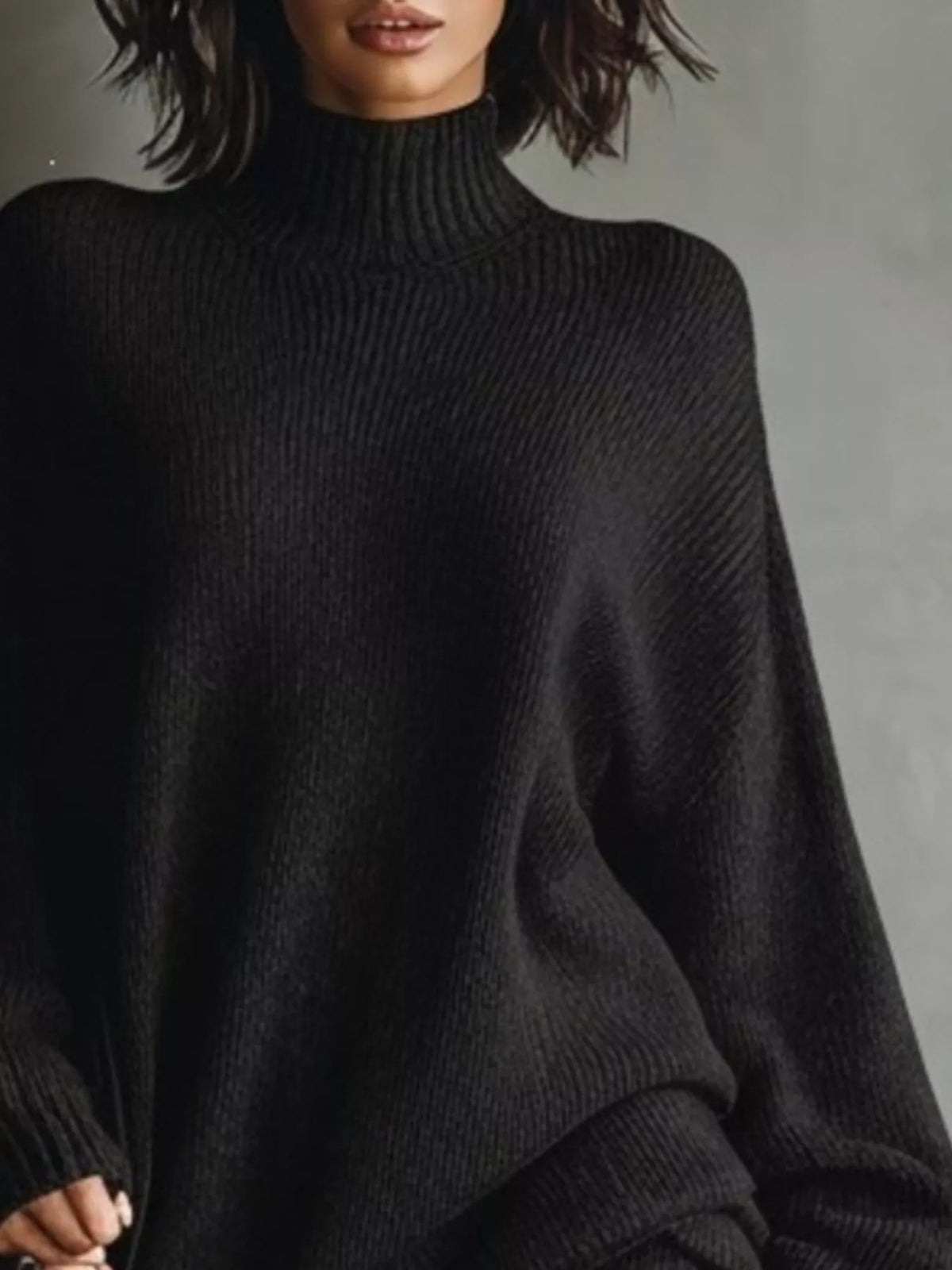 oversized mock neck long sleeve sweater dress | dropsona - neutral - front view