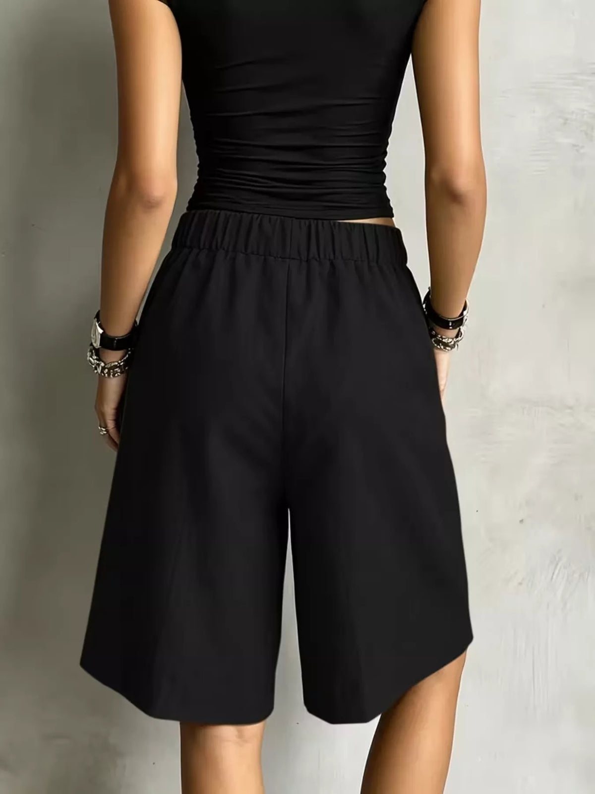 high-waisted drawstring shorts – tied,pocketed | dropsona - neutral - usage example