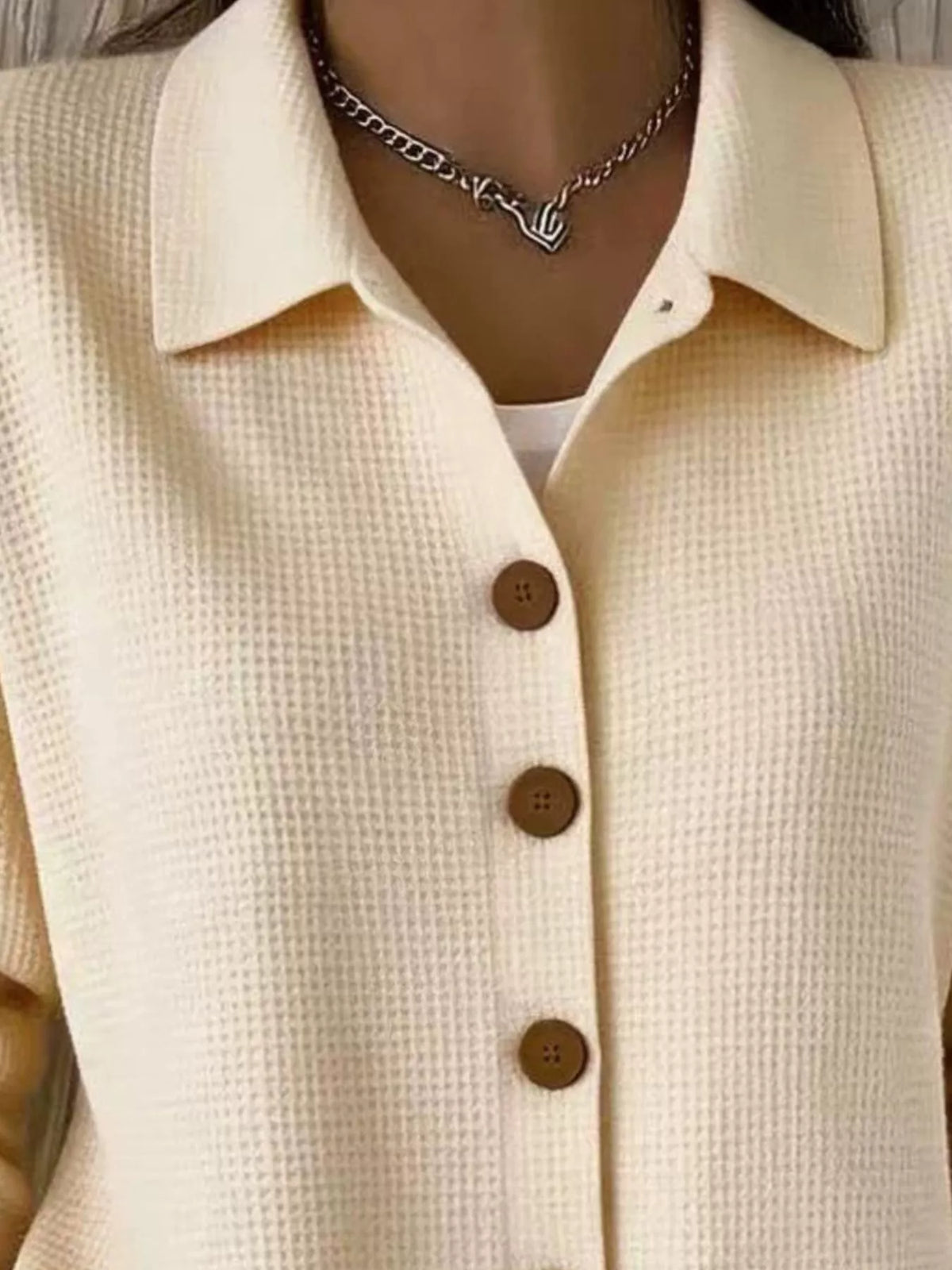 full size waffle knit button-down shirt plus | dropsona - neutral - usage example