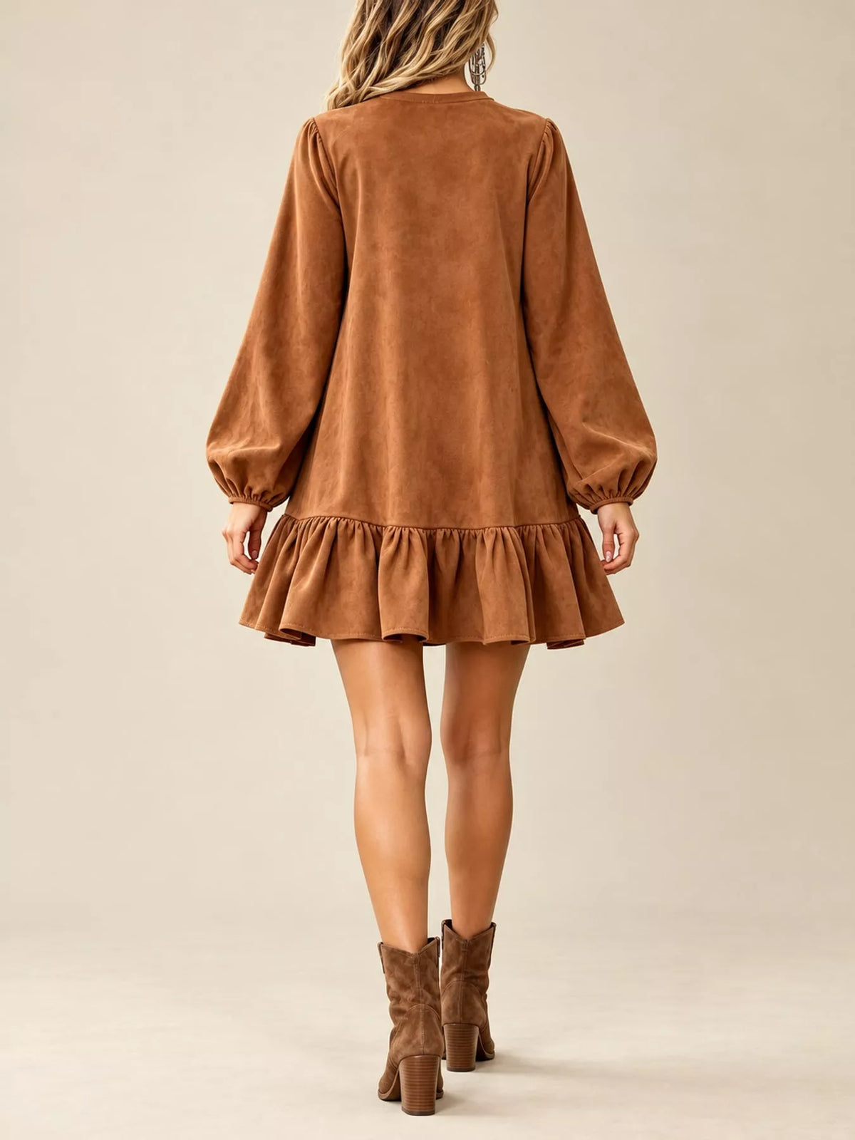 quarter-zip ruffle hem mini dress | dropsona - neutral - usage example