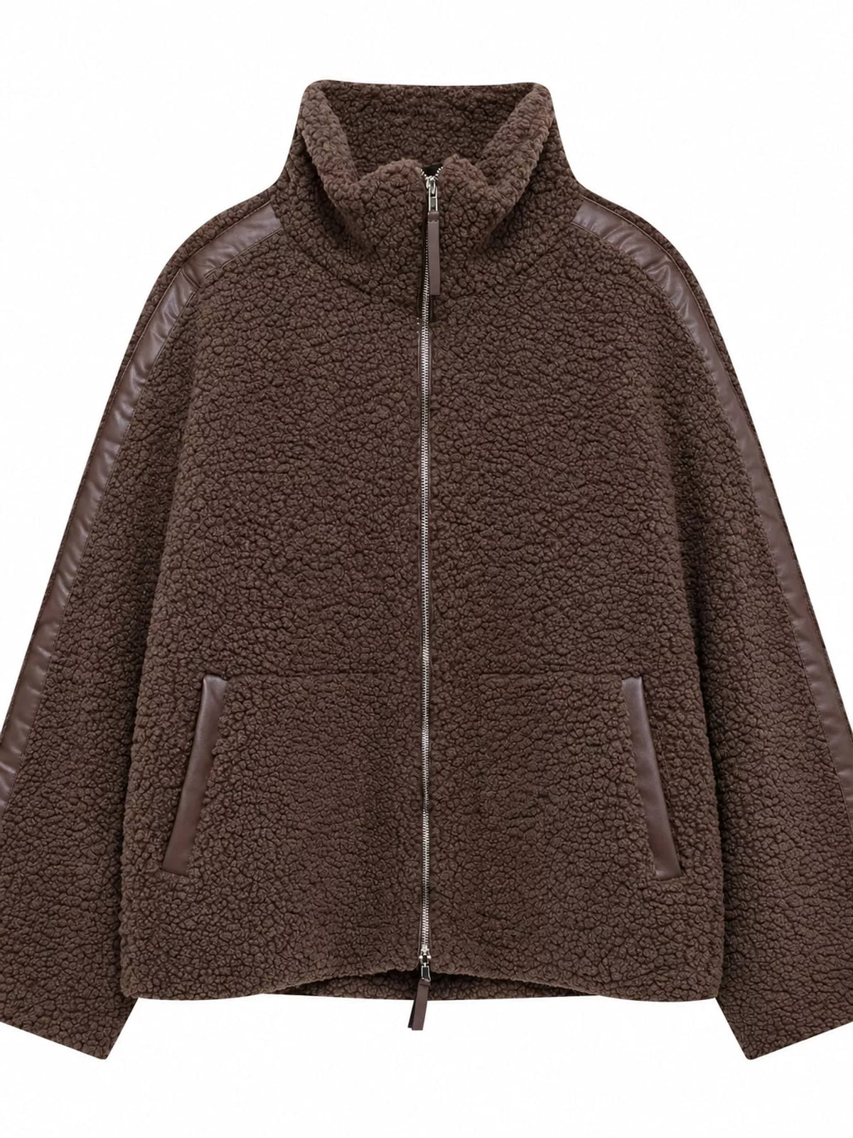 sherpa zip-up outerwear | dropsona - neutral - material texture