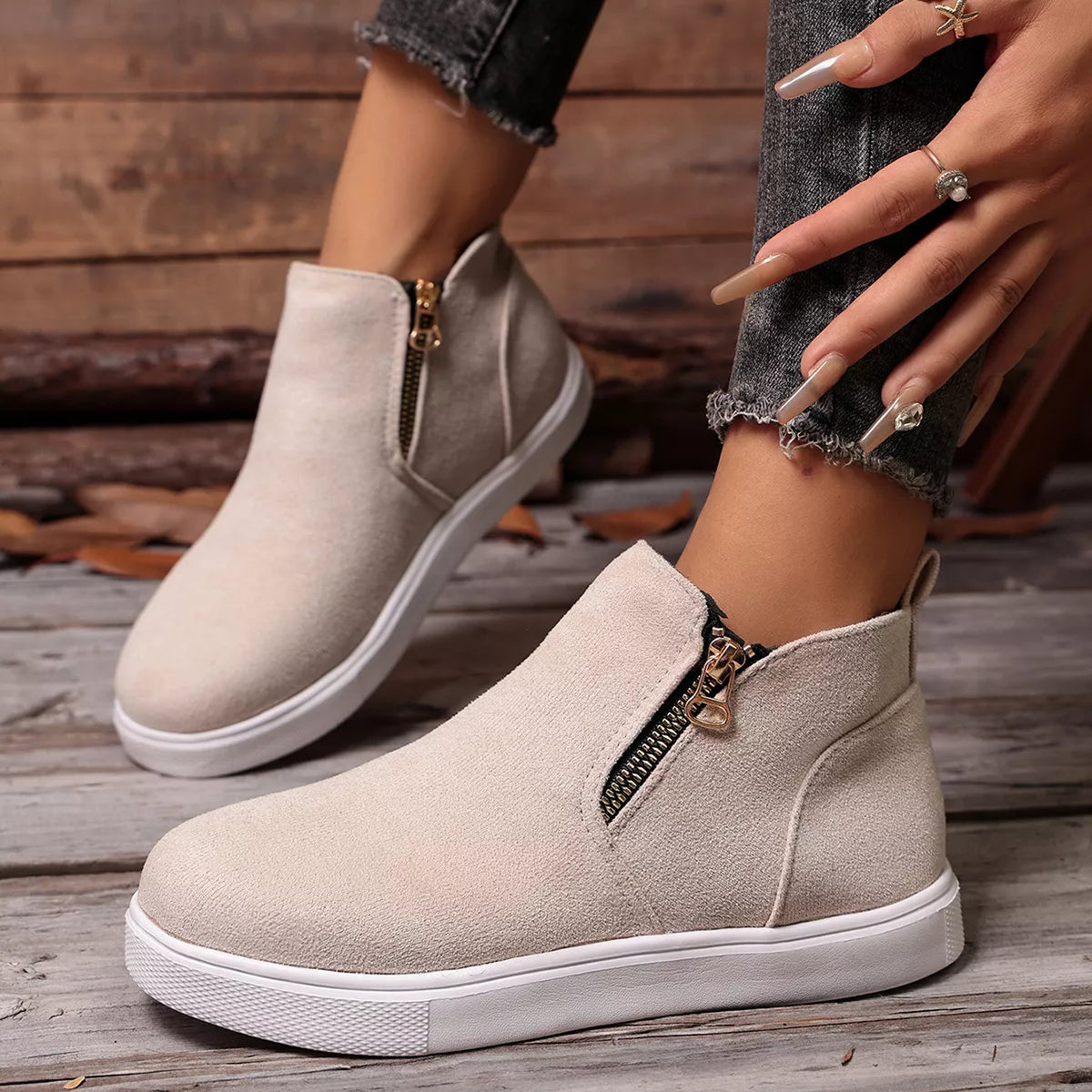 side zipper flat sneakers – modern steps | dropsona - neutral - usage example