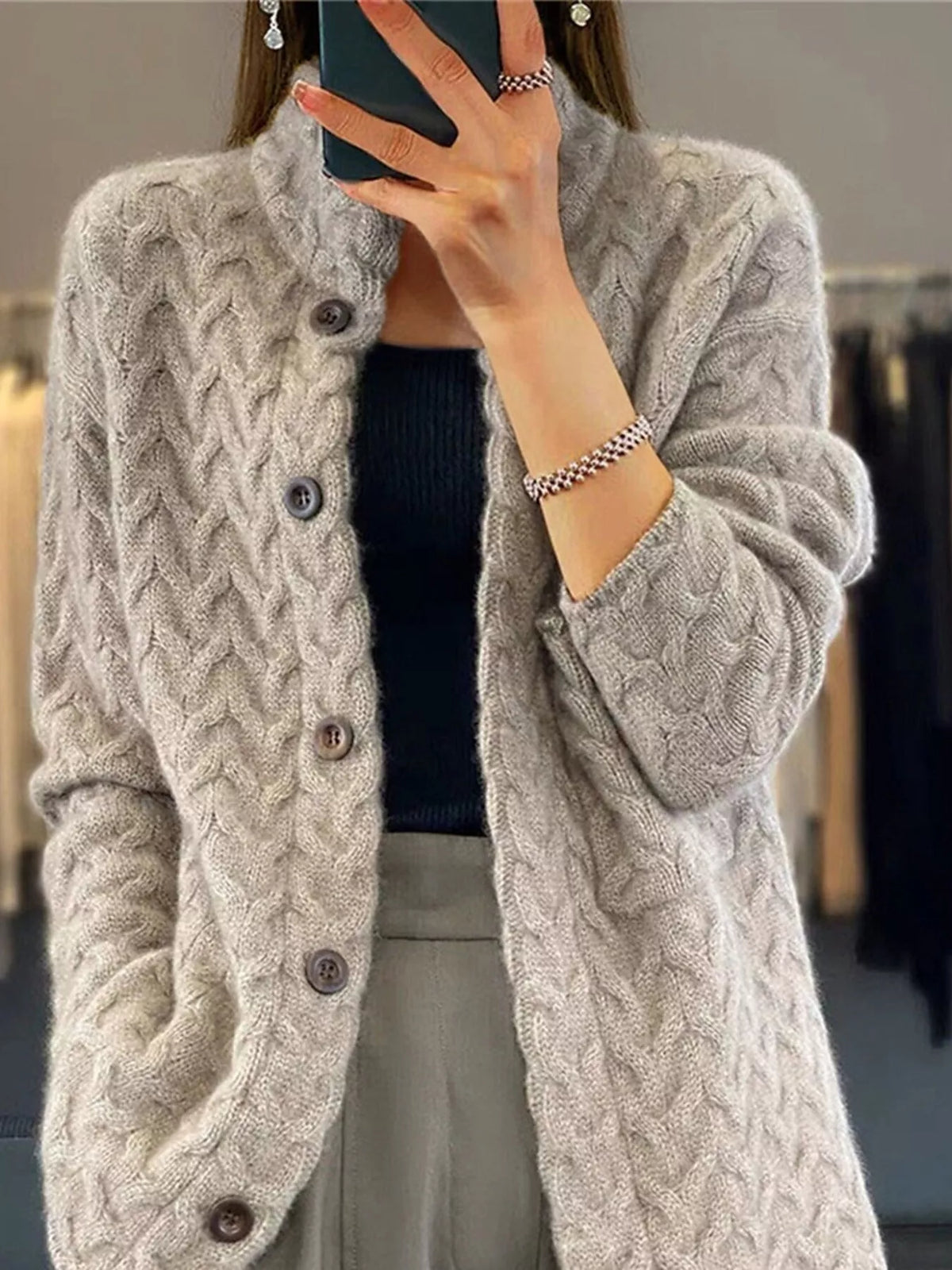 full size textured knit button-down cardigan plus | dropsona - neutral - everyday use