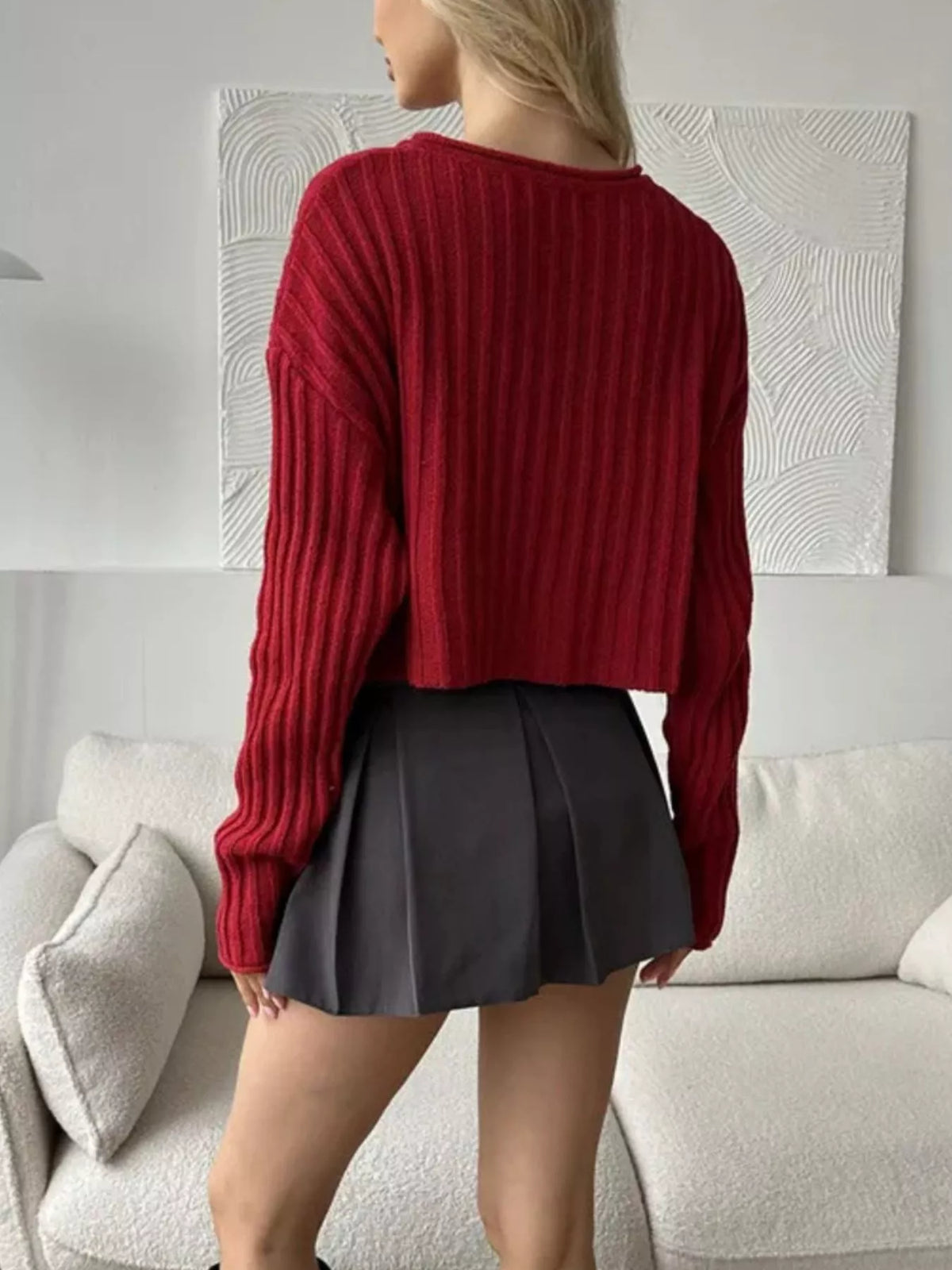 ribbed lace-up crop sweater – | dropsona - neutral - packaging