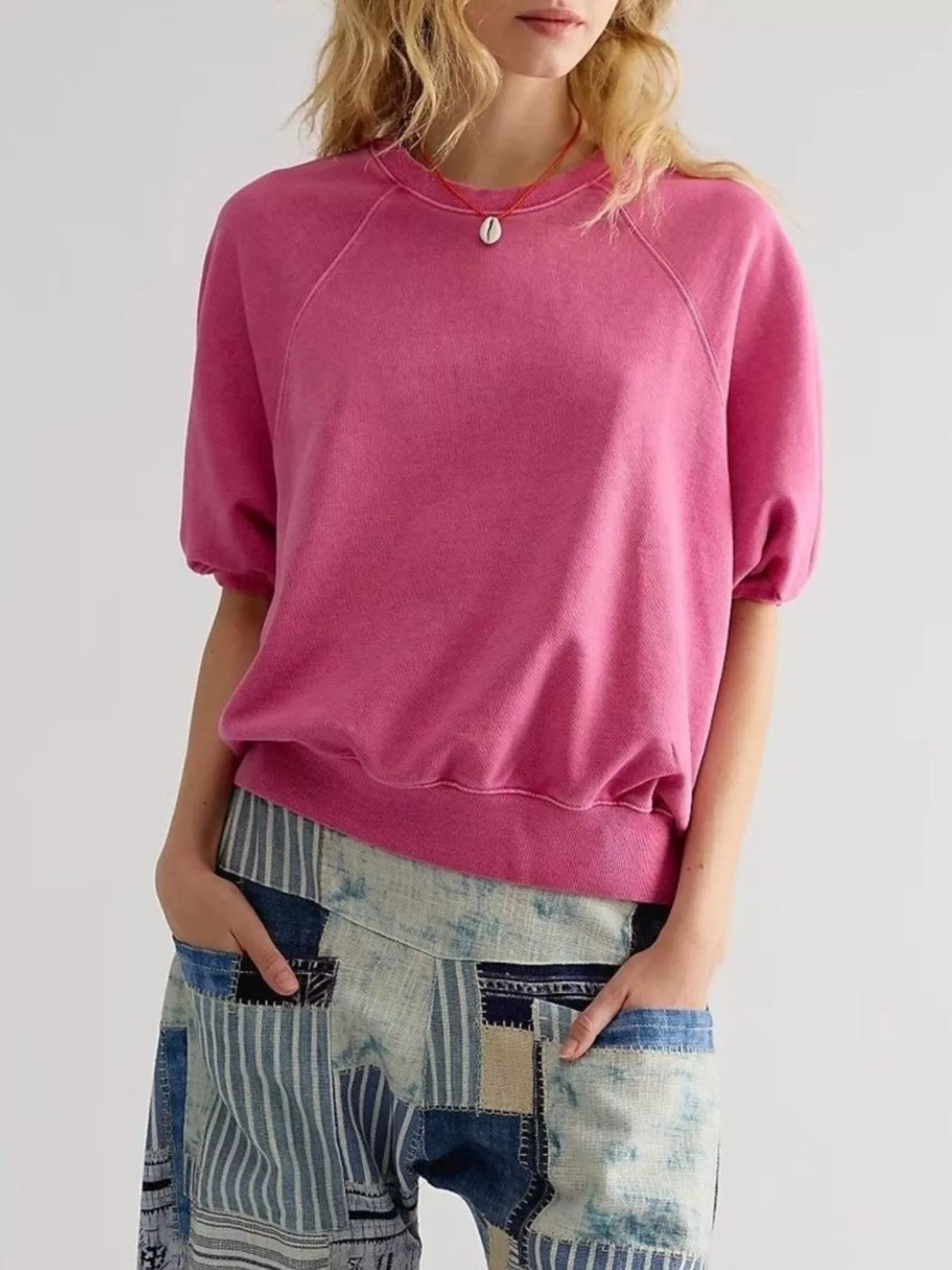 full size raglan short-sleeve sweatshirt plus | dropsona - neutral - close-up detail