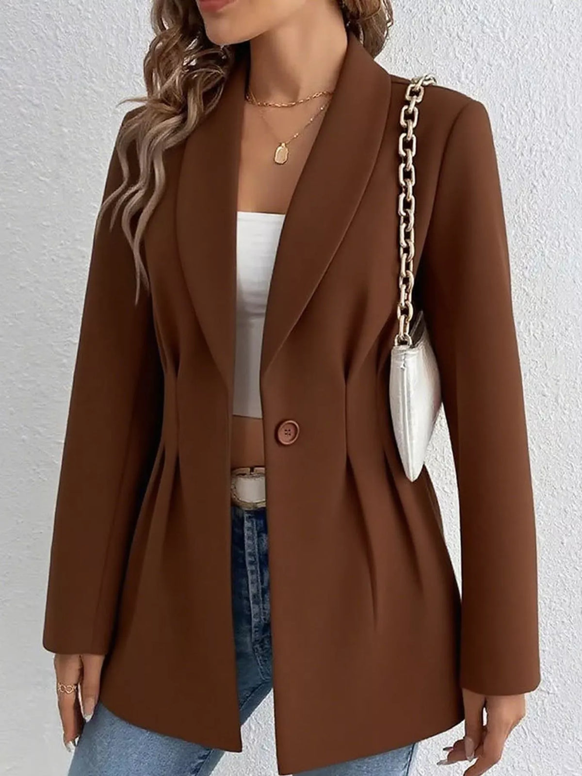 single-button shawl collar blazer | dropsona - neutral - material texture