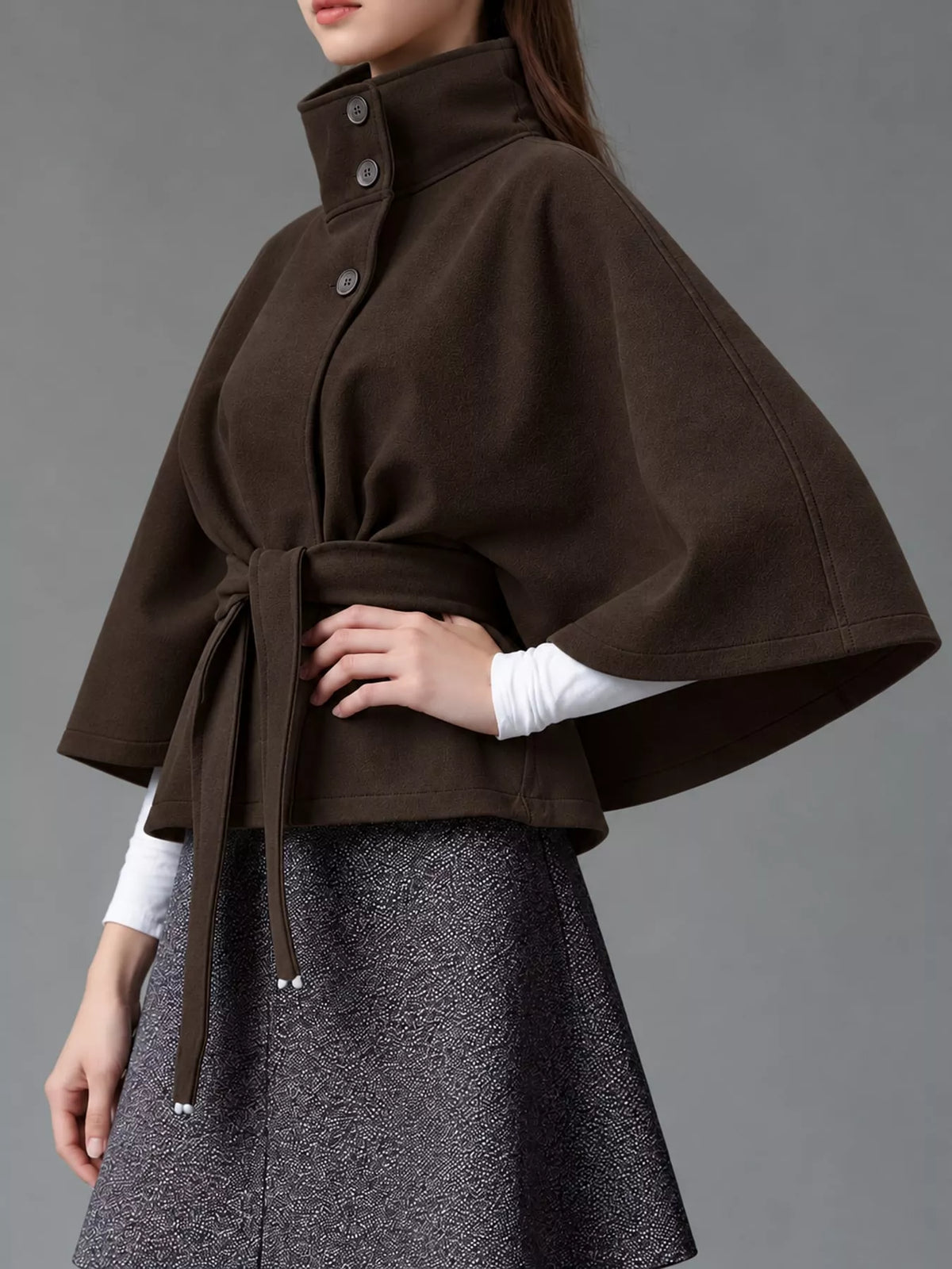 belt button detail outerwear | dropsona polyester 95% - neutral - close-up detail