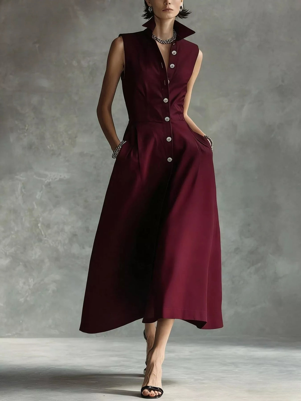 sleeveless button-down midi shirt dress | dropsona - neutral - usage example